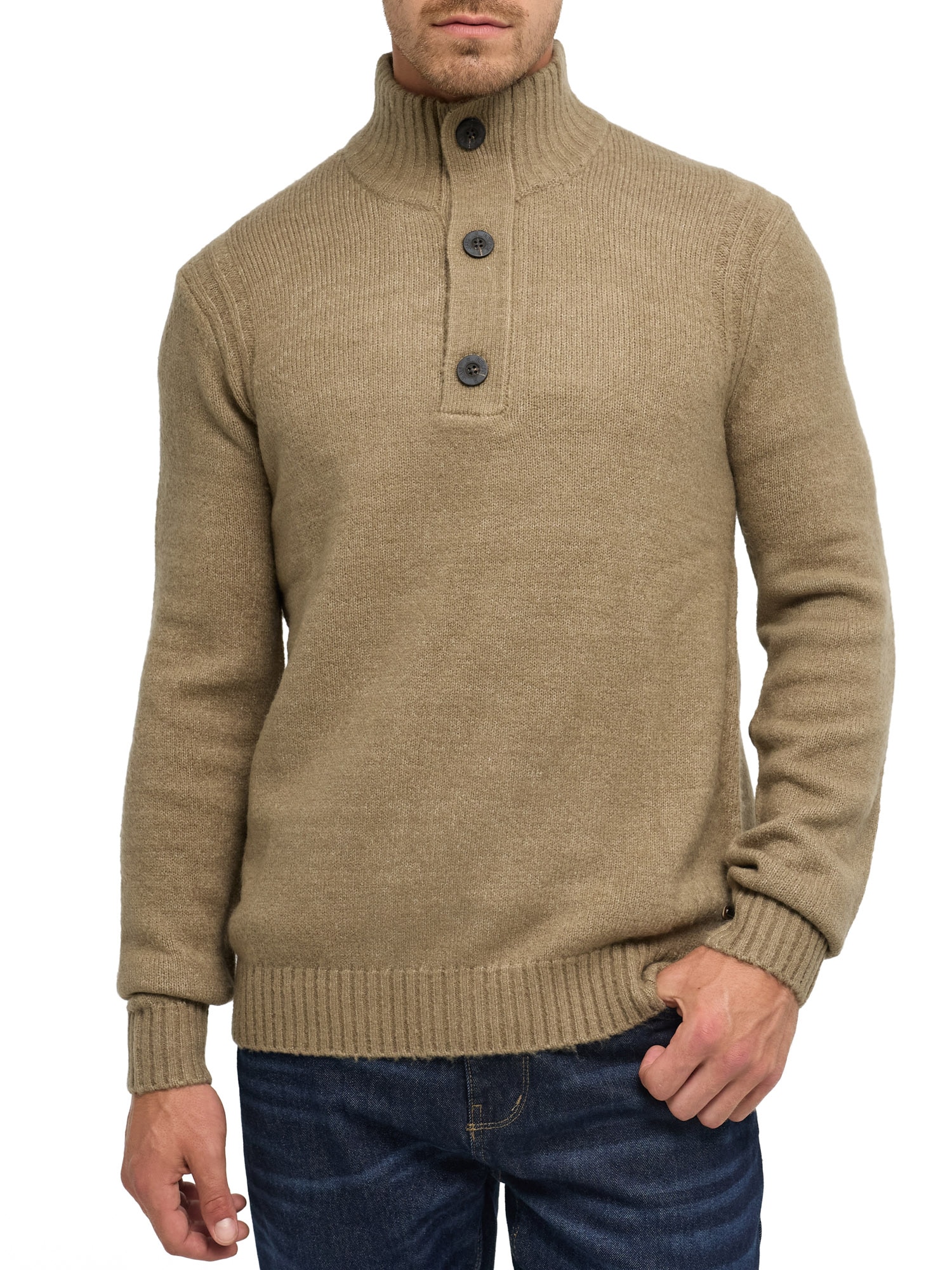 Indicode Strickpullover »INVestdale ½ placket« Materialmix, regular fit