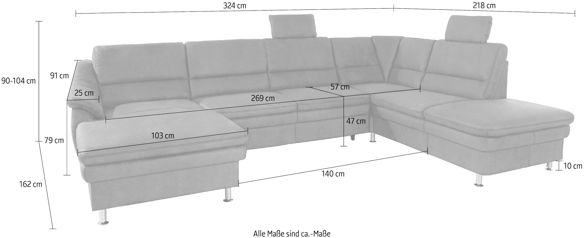 sit&more Wohnlandschaft »Cardoso U-Form«, mit Federkern und Kopfstützen, mit Bettfunktion und Relaxfunktion