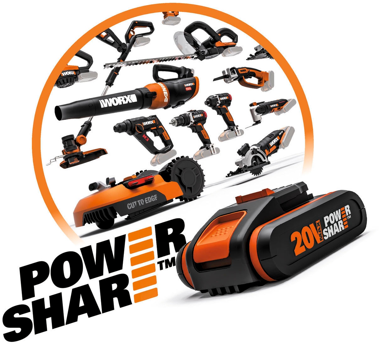 Worx Akku-Set »20V/2Ah,mit 2A Ladegerät PowerShare«, 4000 mAh, für alle 20/40/80V WORX PowerShare Geräte