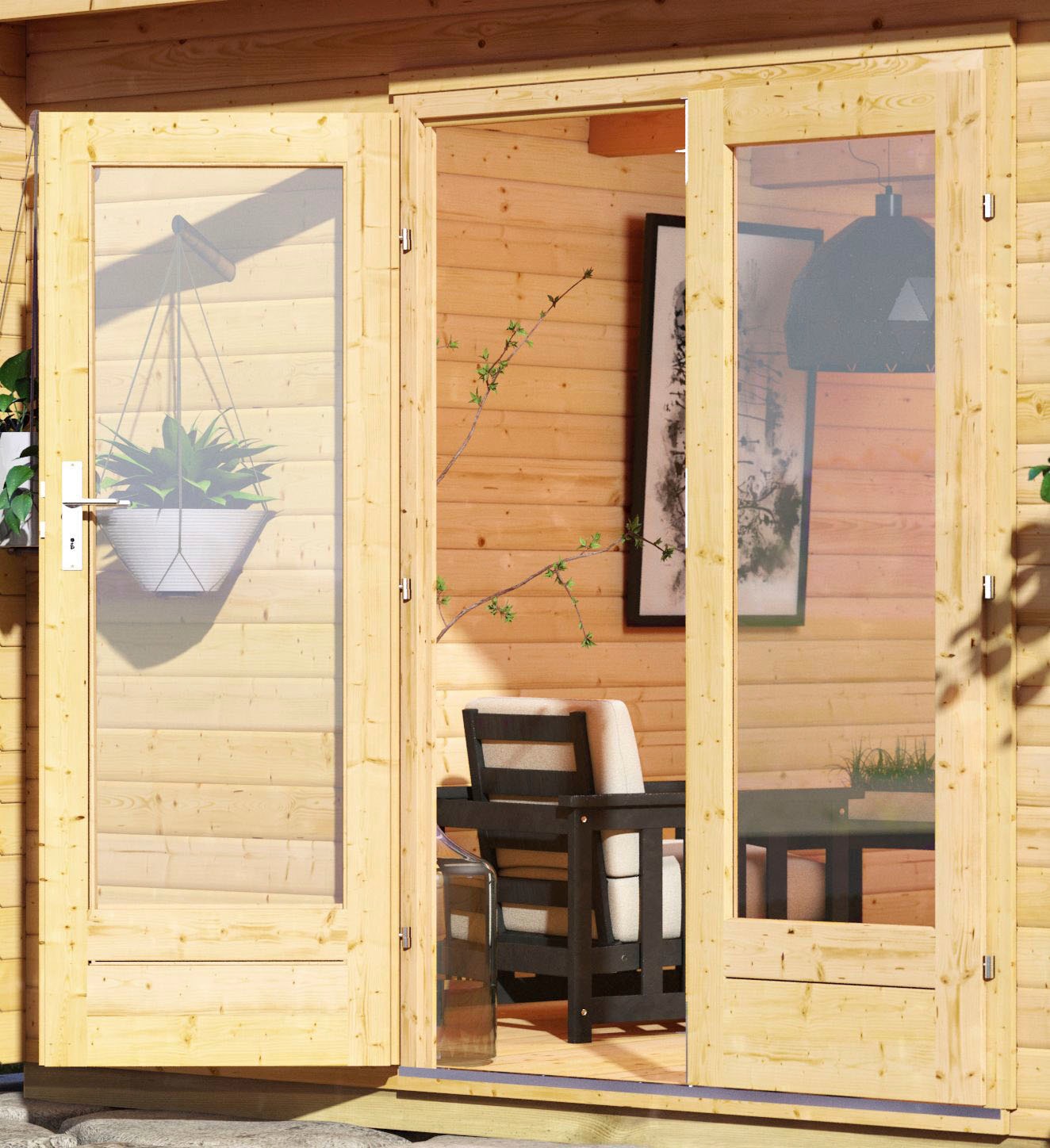 KONIFERA Saunahaus »Maiko 1 SET B«, naturbelassen, mit Ofen 9 kW Bio ext. Steuerung