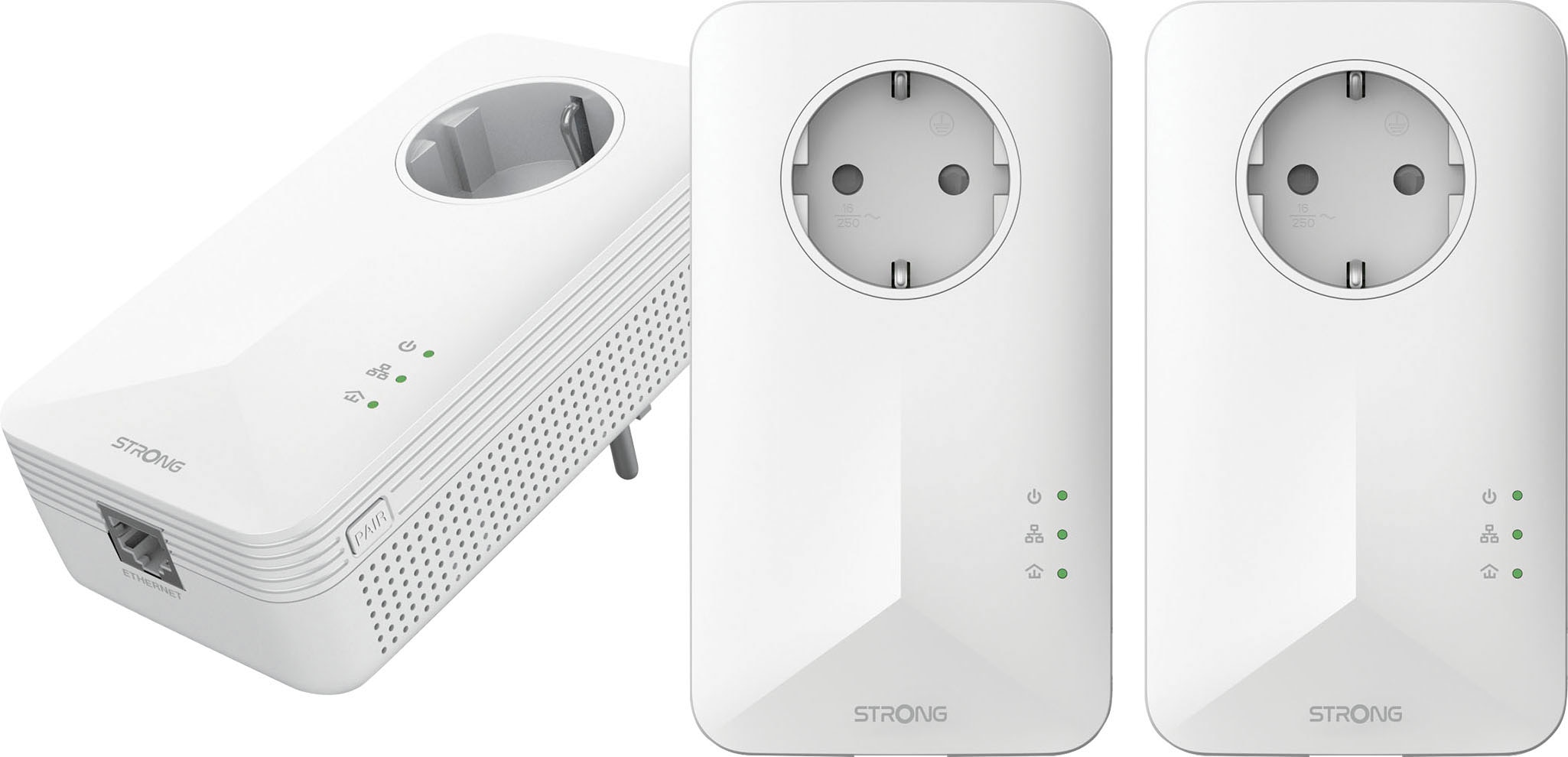 STRONG Reichweitenverstärker "Powerline MINI 1000 Mbit/s Set (3 Einheiten)", B:15,6cm H:8,5cm T:17,7cm, weiß, Router