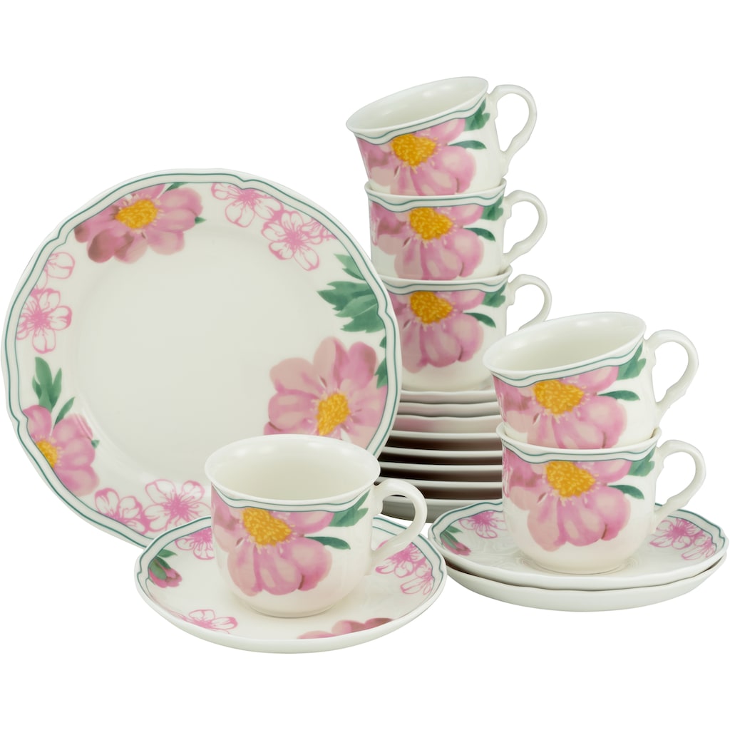 CreaTable Kaffeeservice »Geschirr-Set Rose«, (Set, 18 tlg., Kaffeegeschirr für 6 Personen)