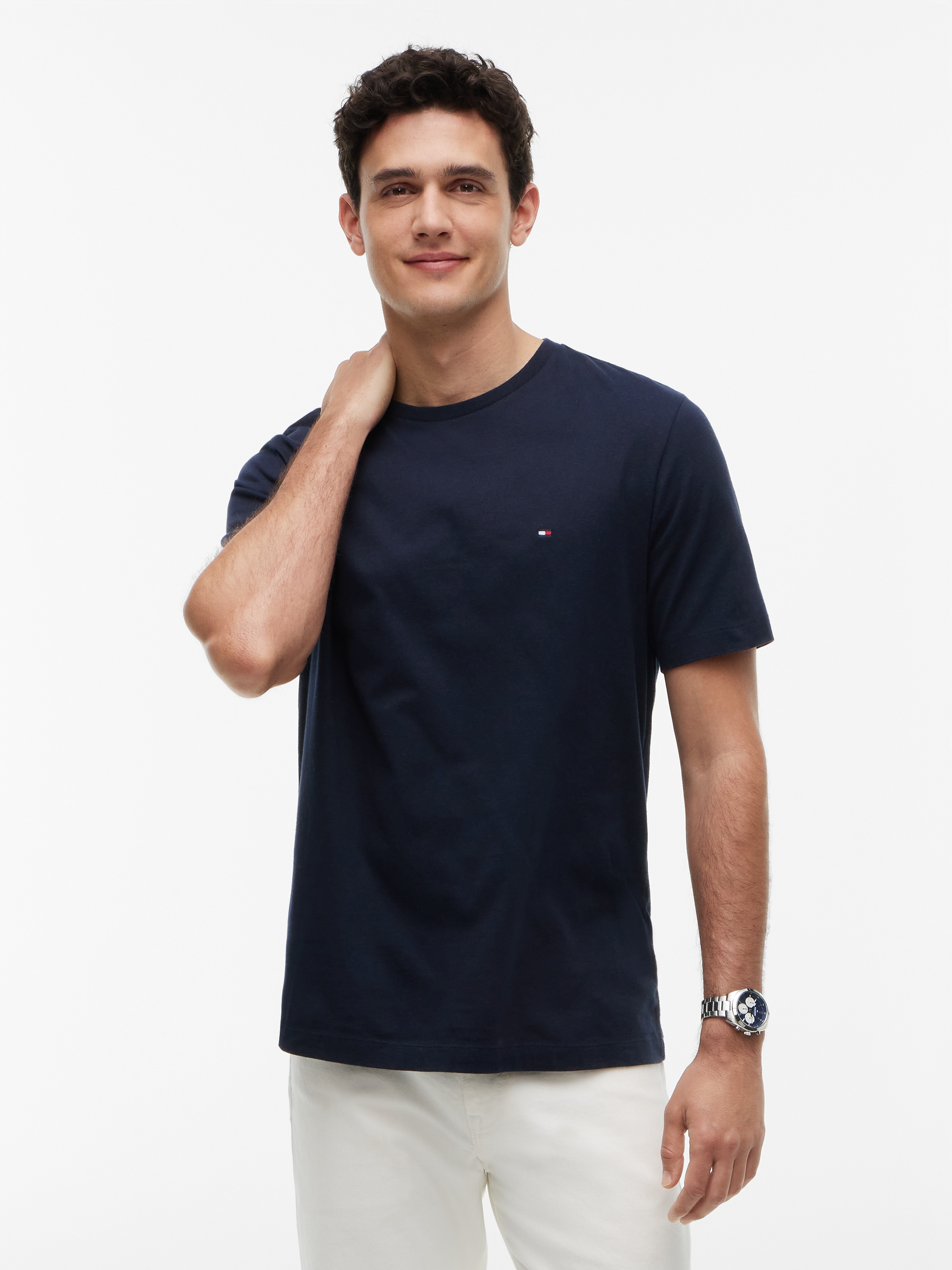 Tommy Hilfiger T-Shirt "ESSENTIAL REGULAR FIT SOLID mit Stickerei" unifarben, casual, Baumwolle, Rundhals