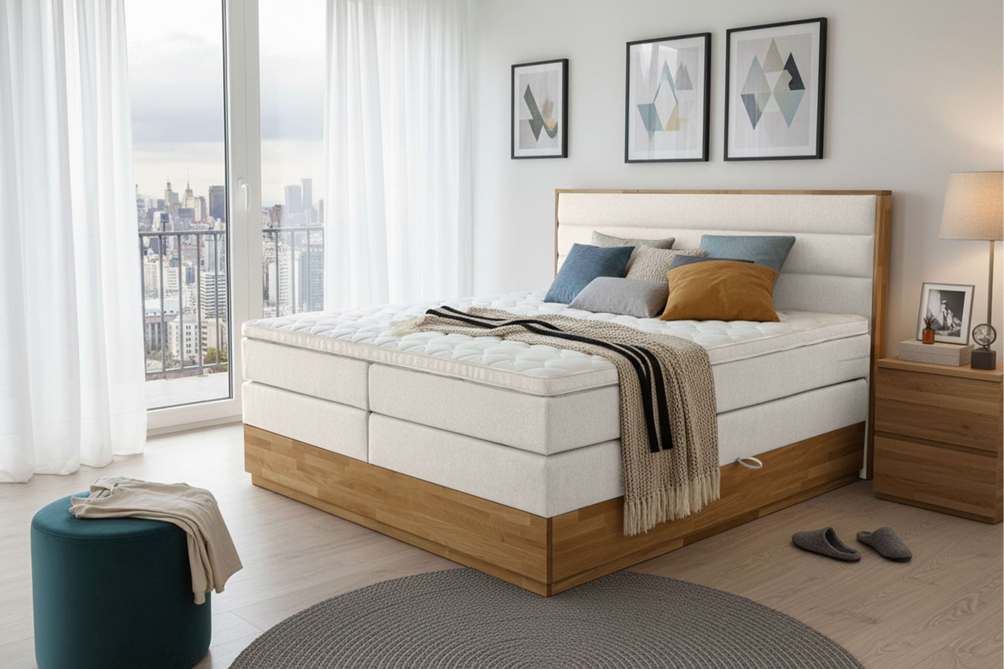 Home affaire Boxspringbett "Evelina, Doppelbett, Polsterbett, Komfortbett, 160 & 180 cm" inkl. 6 cm Topper, zwei Bettkästen, Taschen-Federkernmatratze in H3
