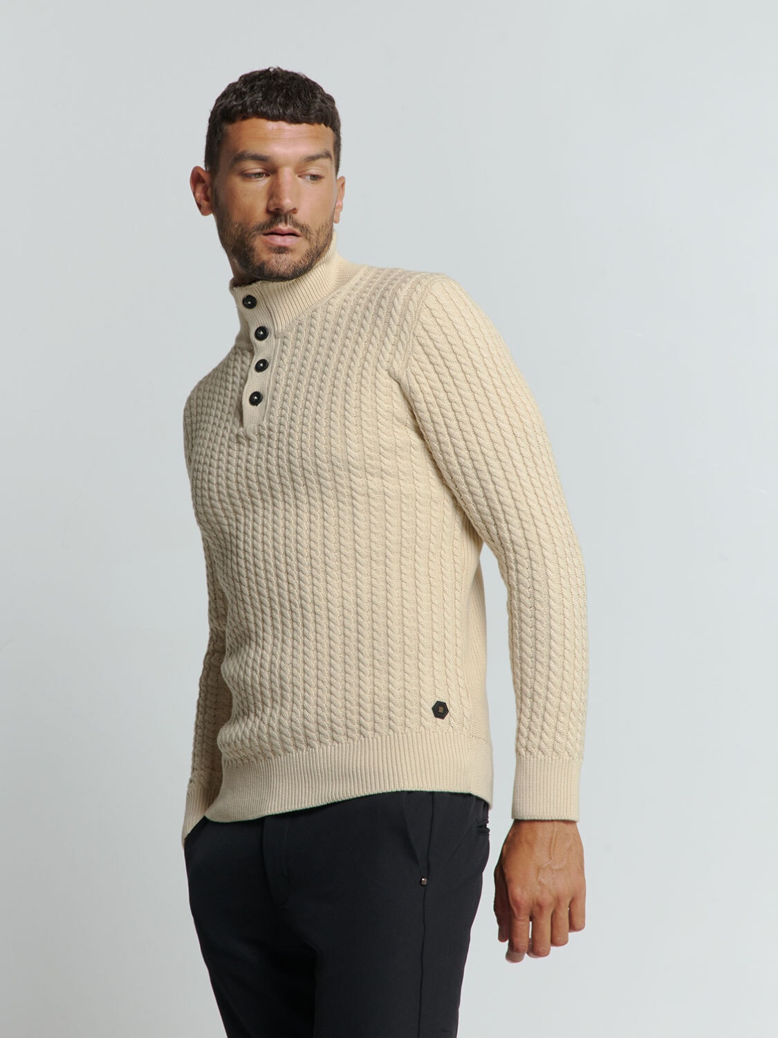 NO EXCESS Rollkragenpullover "No Excess Jacquard-Pullover mit Halbknopfleiste"