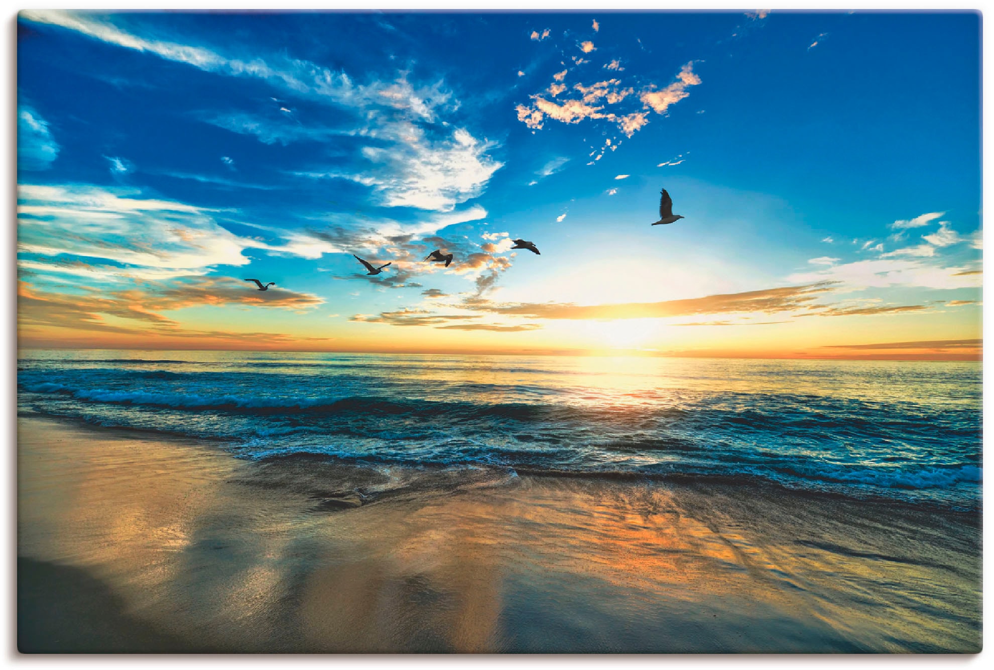 Artland Wandbild »Strand Möwen Meer Sonnenuntergang«, Sonnenaufgang & -untergang, (1 St.), als Alubild, Outdoorbild, Leinwandbild, Poster, Wandaufkleber