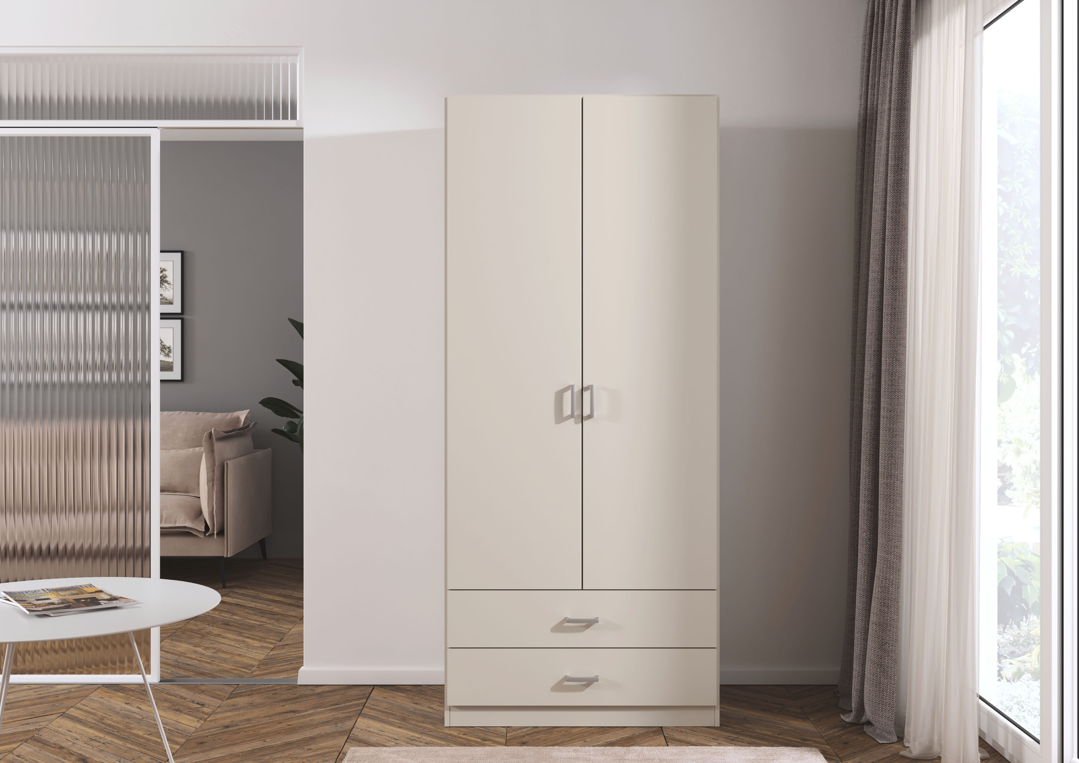 rauch Drehtürenschrank "Kleiderschrank Garderobe GAMMA Breite 91 cm" in 3 Ausstattungen BASIC/CLASSIC/PREMIUM (inkl. SOFT-CLOSE-Funktion), mit Schubladen, verschiedene Griff-Varianten TOPSELLER MADE IN GERMANY