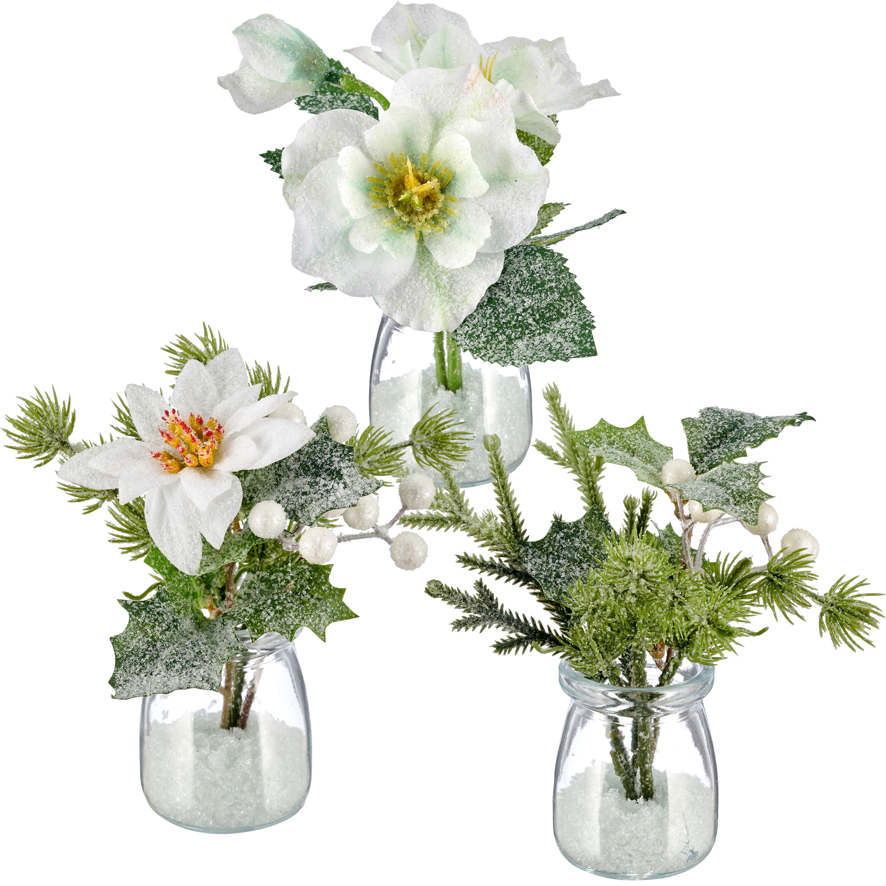 OTTO home Winterliche Kunstpflanze "Set aus Mini-Weihnachtspflanzen" mit Frost-Finish