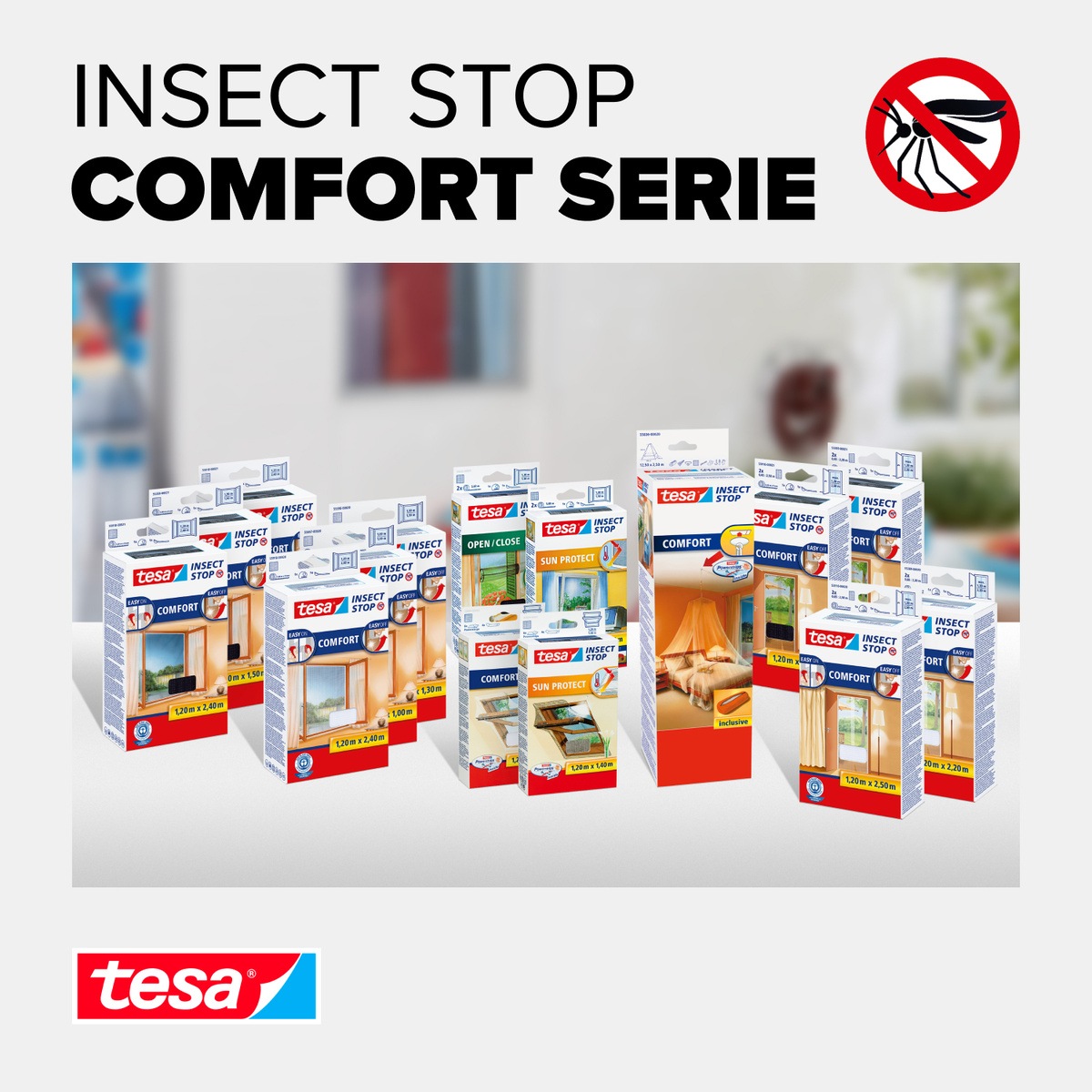 tesa Insektenschutz-Tür »Insect Stop Comfort Fliegengitter für Türen - 1,3 m : 2,5 m«, Insektenschutzgitter Dachfenster - ohne Bohren - zuschneidbar