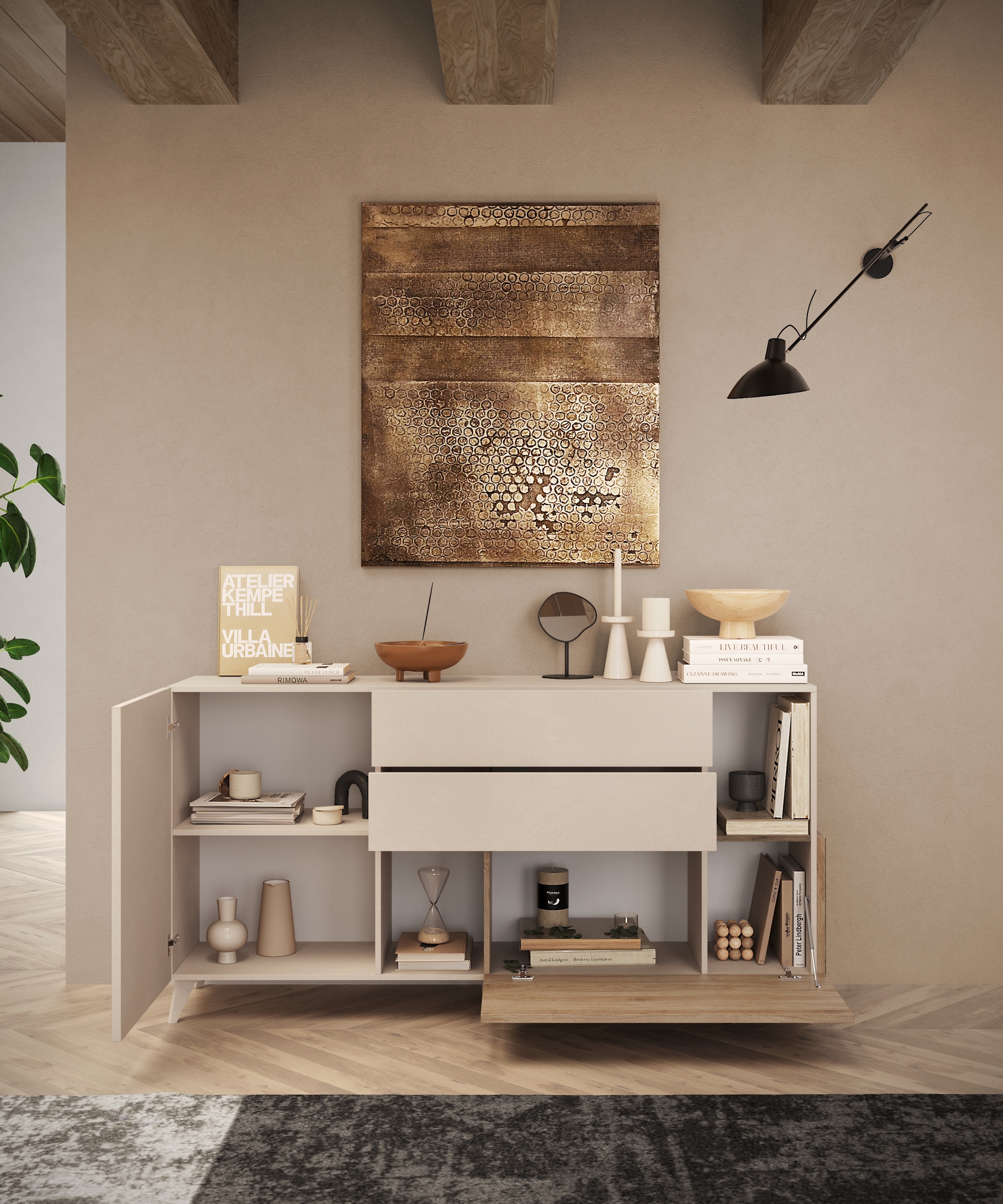 INOSIGN Sideboard »Monaco Breite 181 cm, Anrichte mit 1 Tür, 1 Klappe u. 2 Schubkästen«, Kommode, Soft/Self Closing