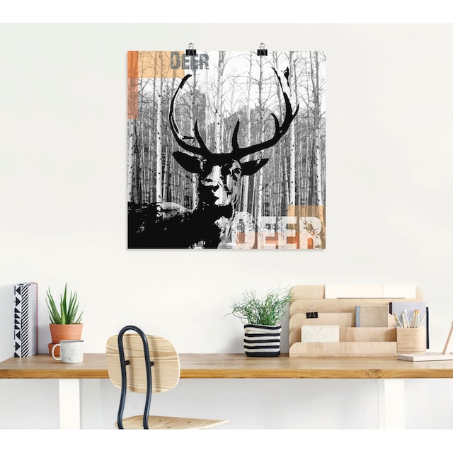 Artland Wandbild »Hirsch Collage«, Wildtiere, (1 St.), als Alubild,  Leinwandbild, Wandaufkleber oder Poster in versch. Größen bestellen | BAUR