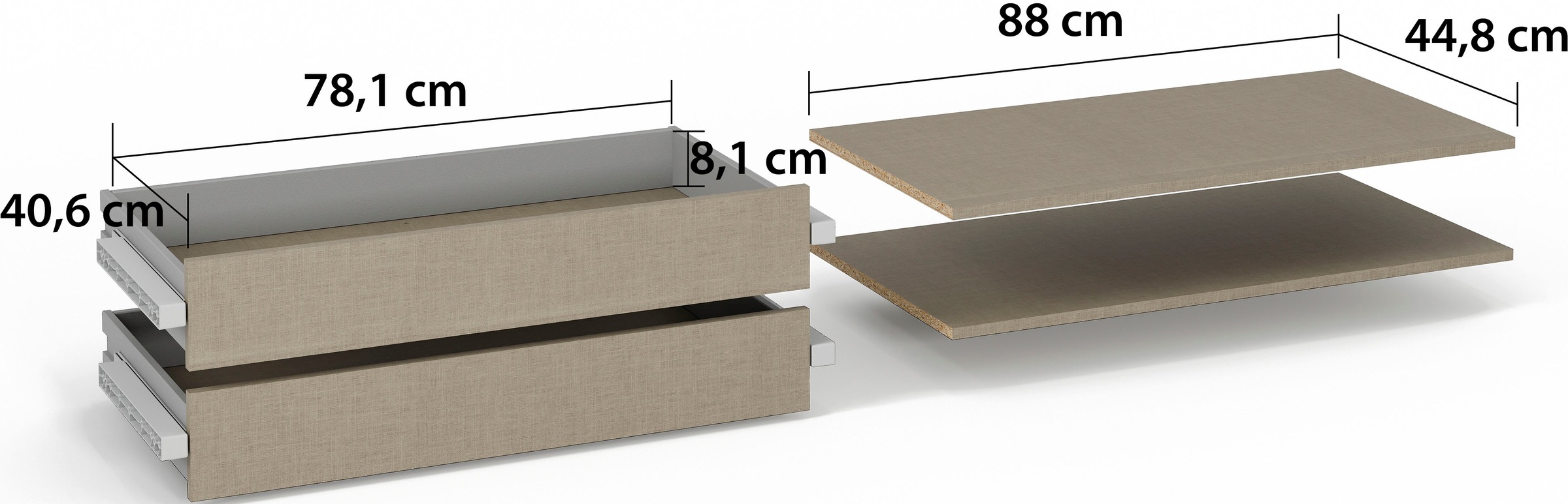 rauch Schubladeneinsatz 2 Schubladeneinsätze mit 2 Fachböden 88 cm für Drehtürenschränke