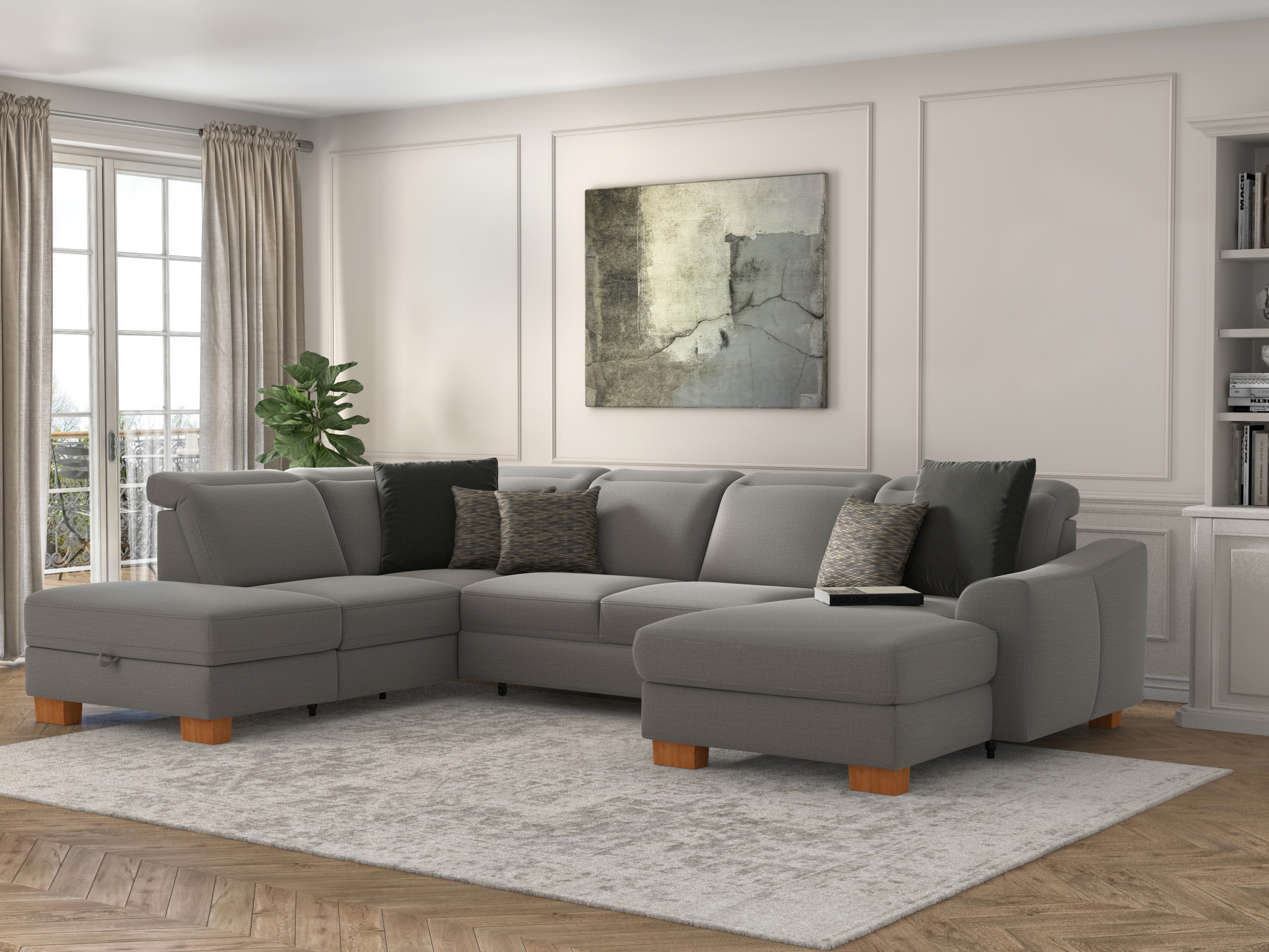 Thumbnail - sit&more Wohnlandschaft "Dundee U-Form" mit Federkern und Massivholzfüßen, wahlweise mit Kopfteilverstellung