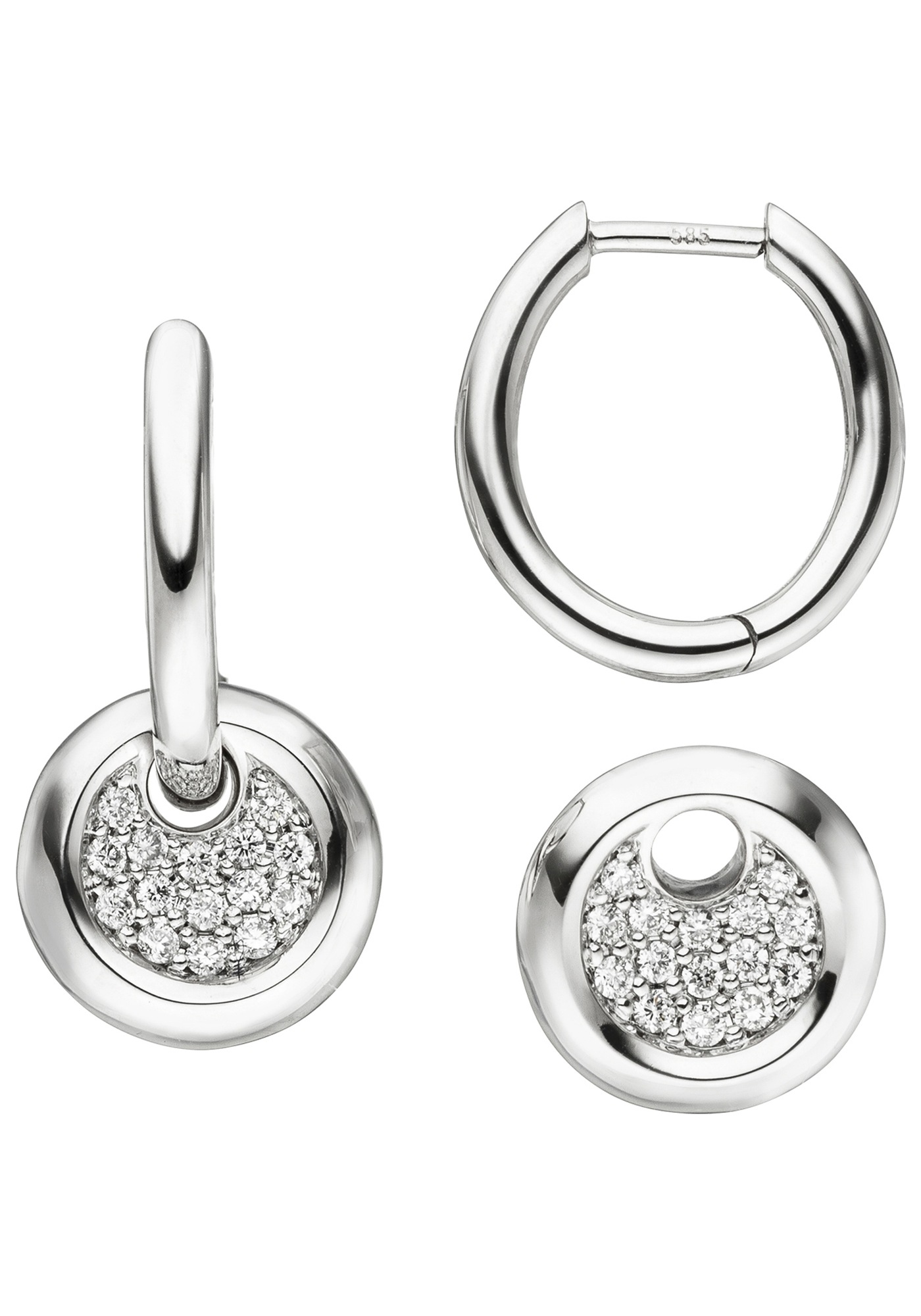 JOBO Paar Creolen »Diamant-Ohrringe 19 mm« 14 Karat 585 Weißgold mit 30 Diamanten