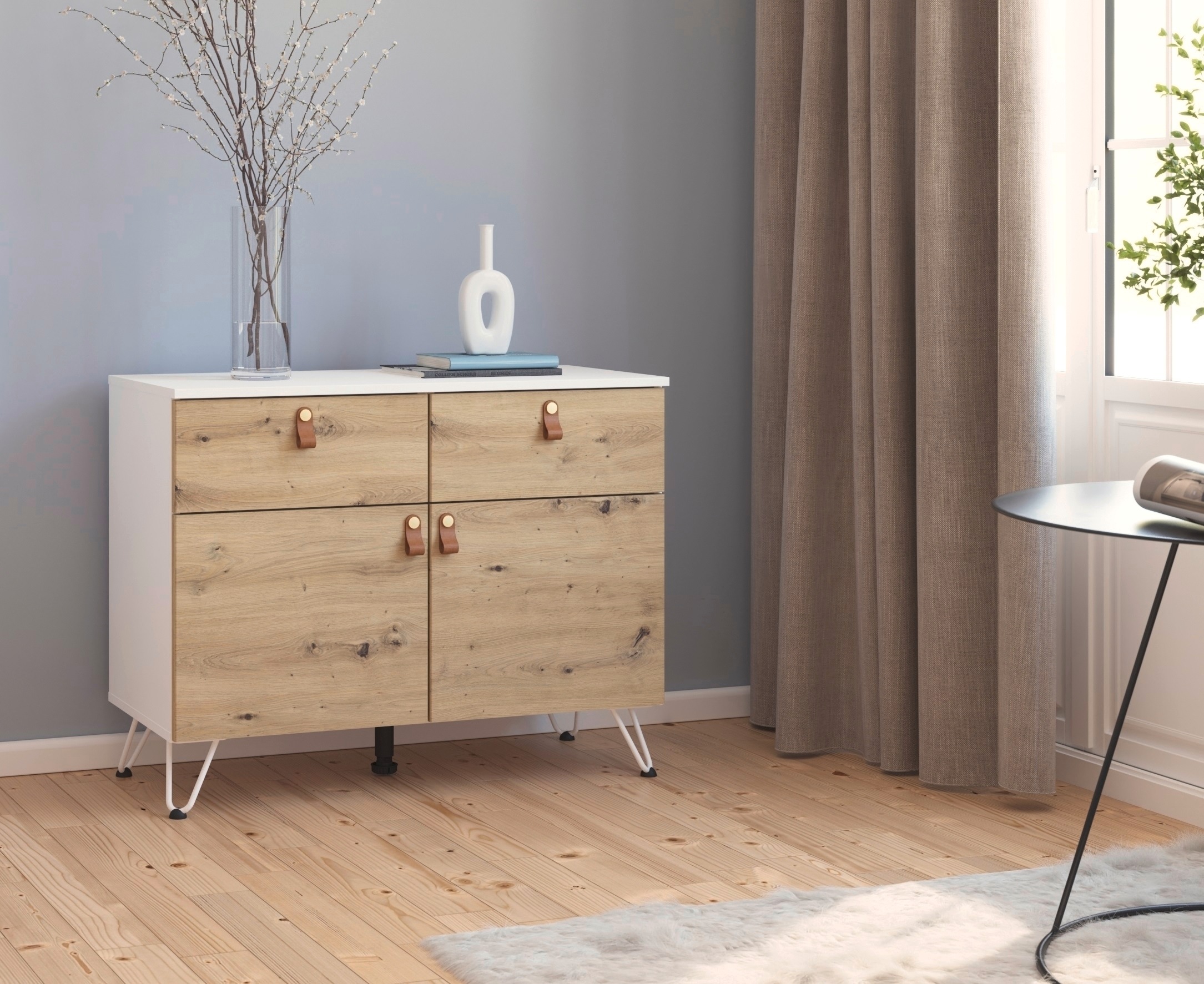 rauch Kombikommode »Homey by Aditio«, mit Grifflaschen in Leder, 2 Schubladen mit Softclose-Funktion