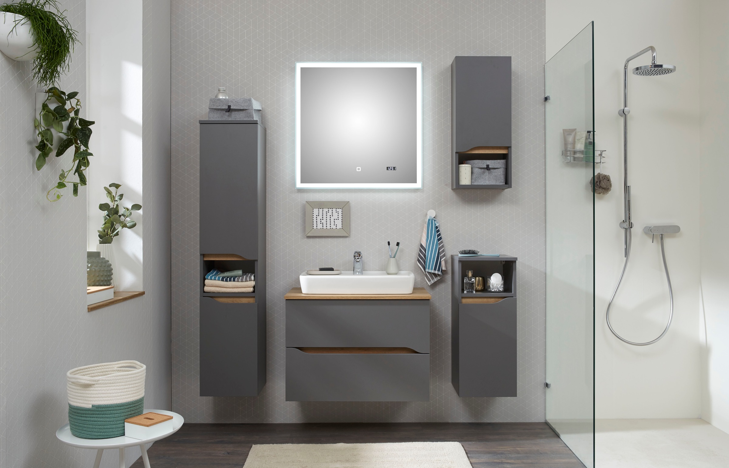 Saphir Badmöbel-Set "Quickset 5-teilig, Keramik-Aufsatzbecken mit LED-Spieg günstig online kaufen