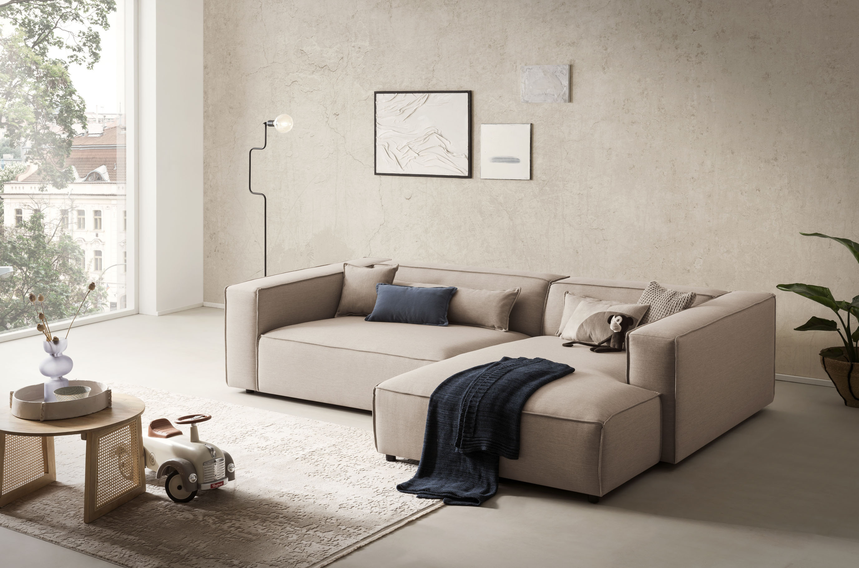 LeGer Home by Lena Gercke Ecksofa "PIARA XXL Struktur u. Leinenoptik, Big-Sofa, L-Form" wahlweise Ottomane rechts/links, Kedernaht, extra tiefe Sitzfläche