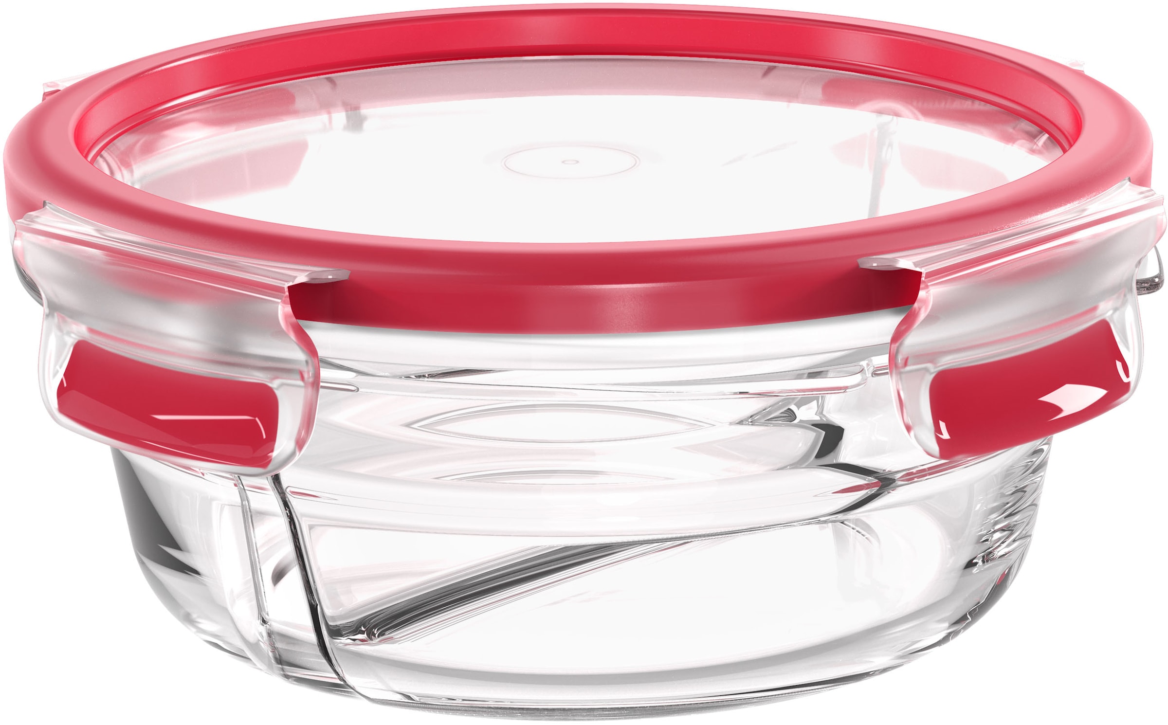 Emsa Aufbewahrungsbecher »Clip & Close Glas«, (2 tlg.), 0,55 Liter, rund mit Trennwand, Stapelkante, backofengeeignet, dicht