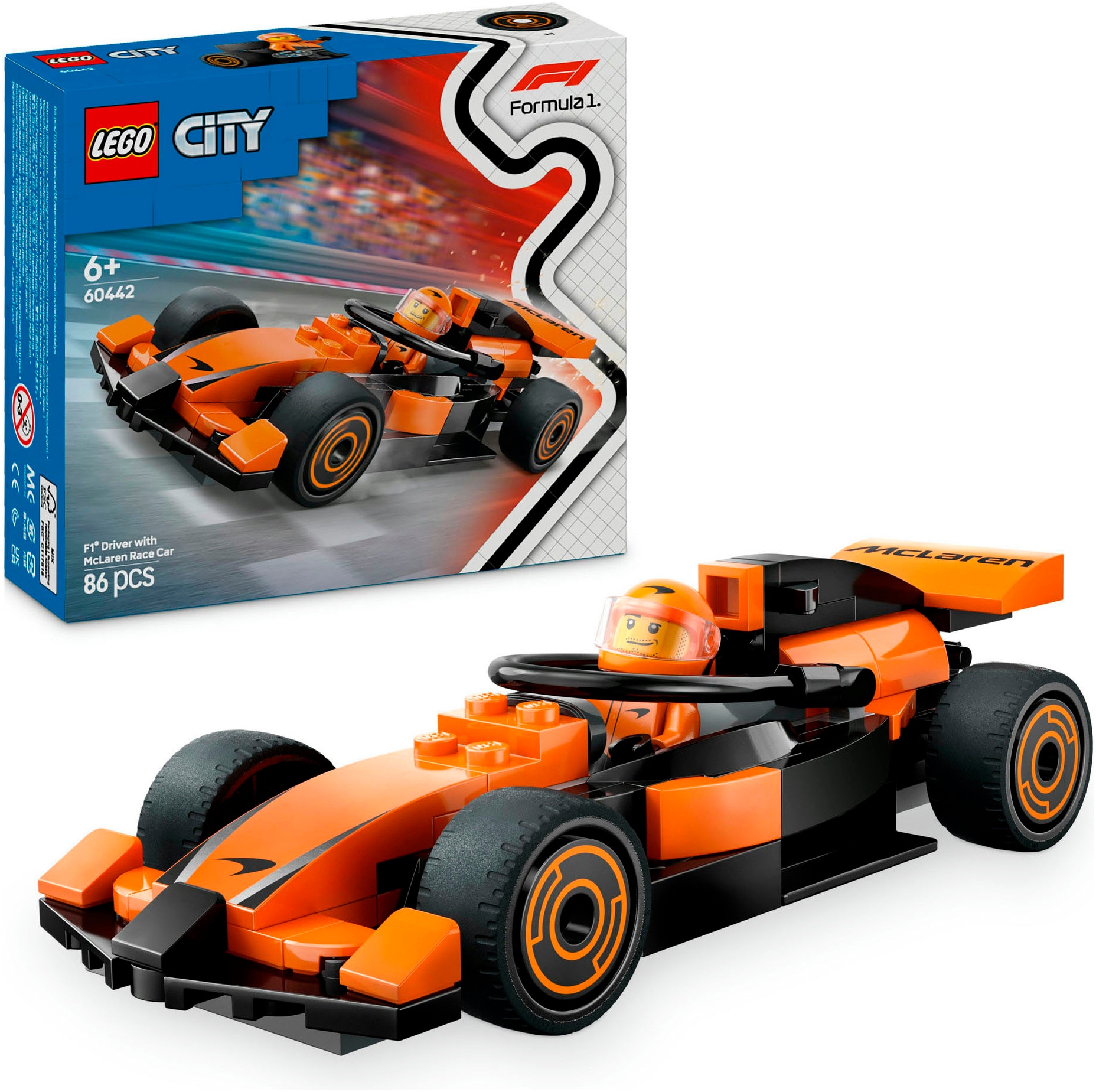 LEGO® Konstruktionsspielsteine »F1® Rennfahrer mit McLaren Rennauto (60442), LEGO City«, (86...