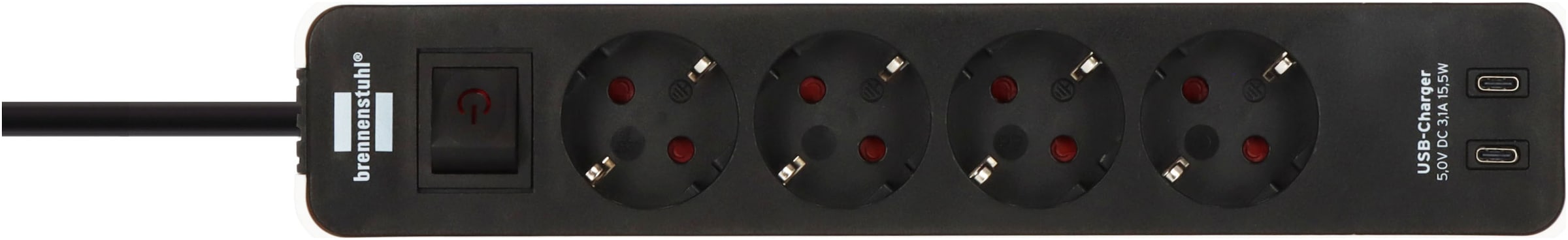 Brennenstuhl Steckdosenleiste »Ecolor H05VV-F3G1,5 4-fach 1,5m mit 2 USB-C-Ladebuchsen« (Ein- / Ausschalter | USB-Anschlüsse Kabellänge 1,5 m)