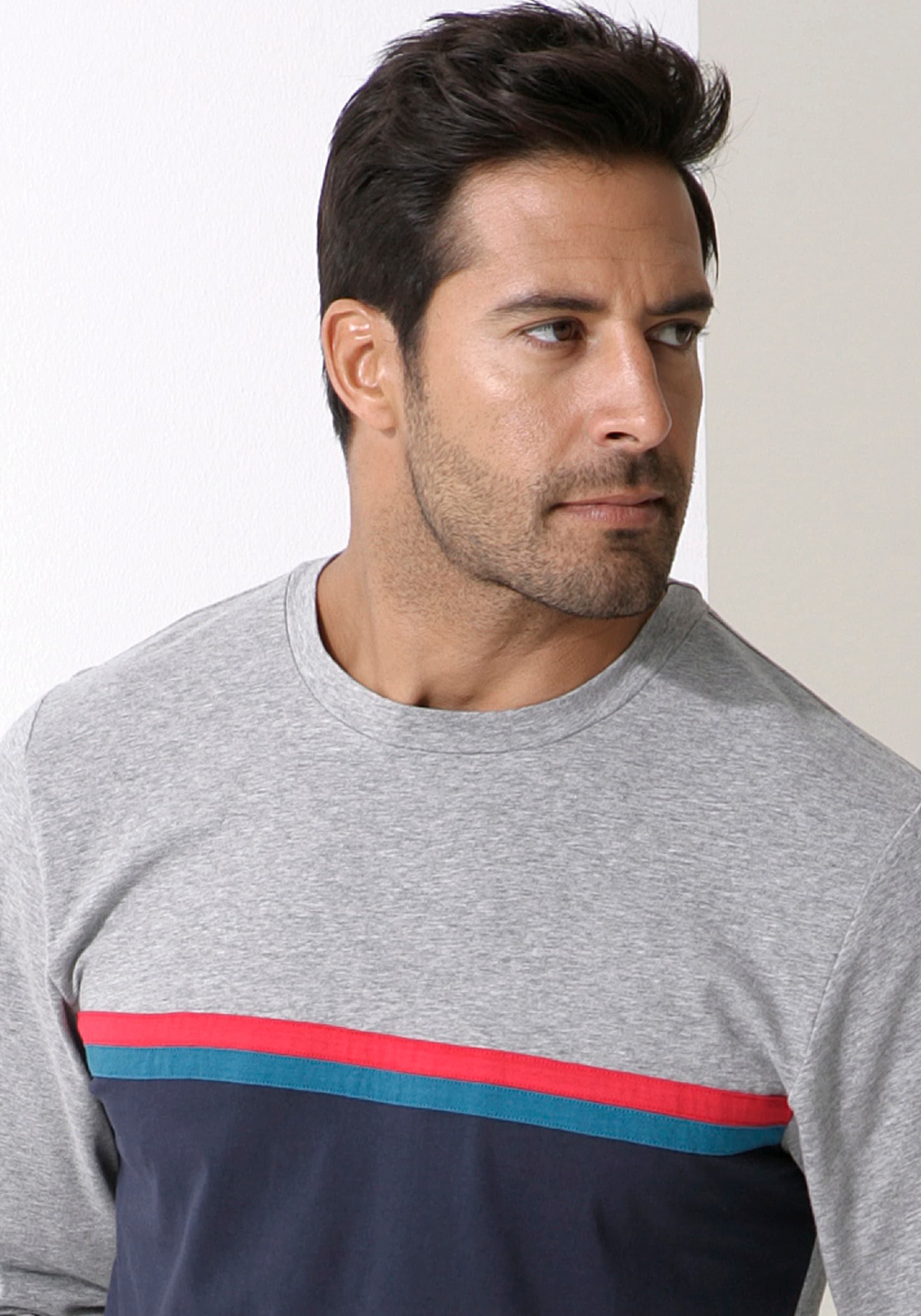 le jogger® Pyjama 1 Stück, 2 tlg. Schlafanzug in langer Form mit kontrastfarbenen Streifen