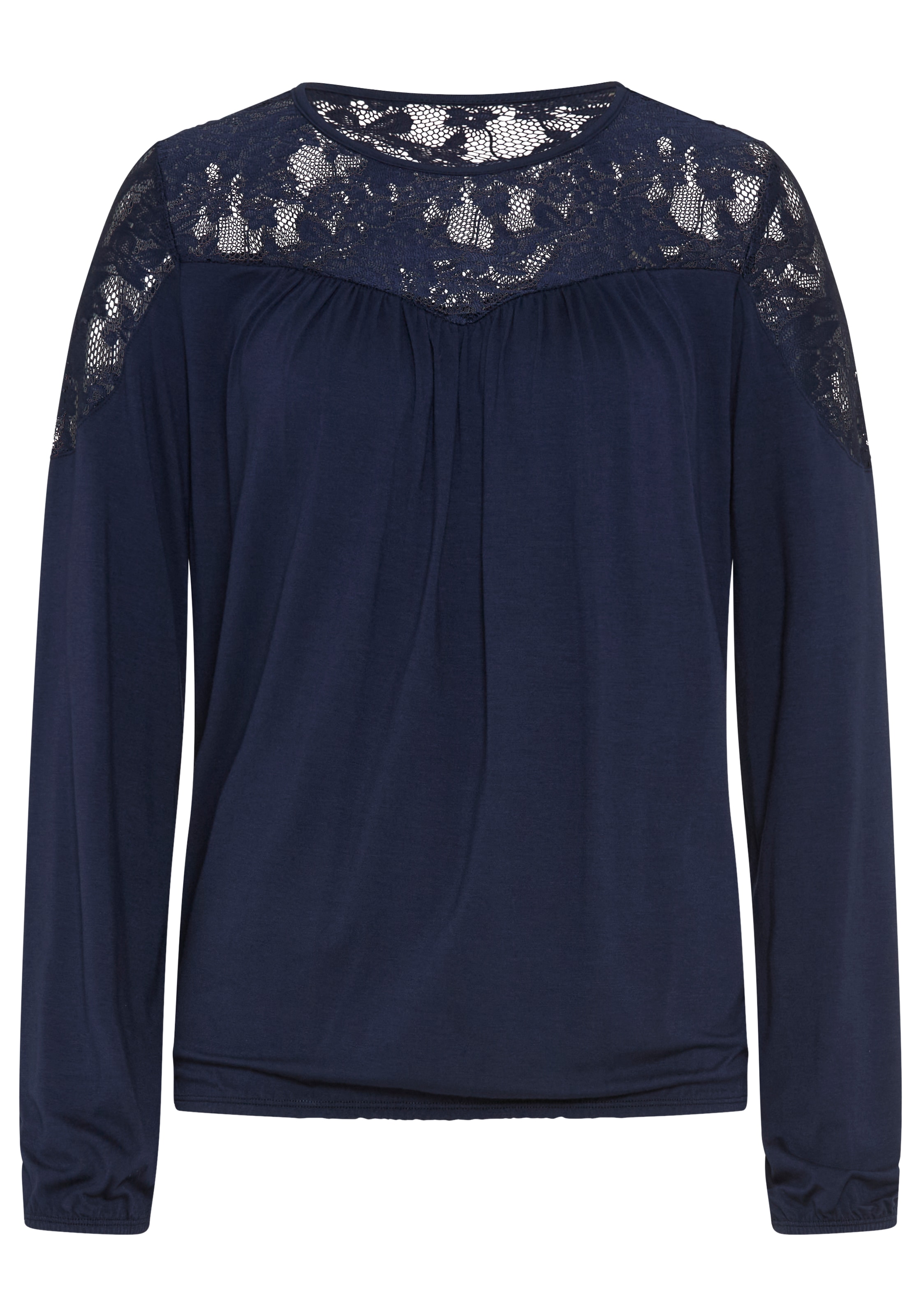 Laura Scott Spitzenshirt in hüftlanger, figurumspielender Passform, unifarben
