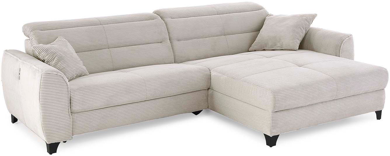 Jockenhöfer Gruppe Ecksofa "Double One L-Form, B: 288 cm, 2x120 cm breite, elektr. Relaxfunktionen" Kopfteilverstellung, USB-Anschluss & Zierkissen