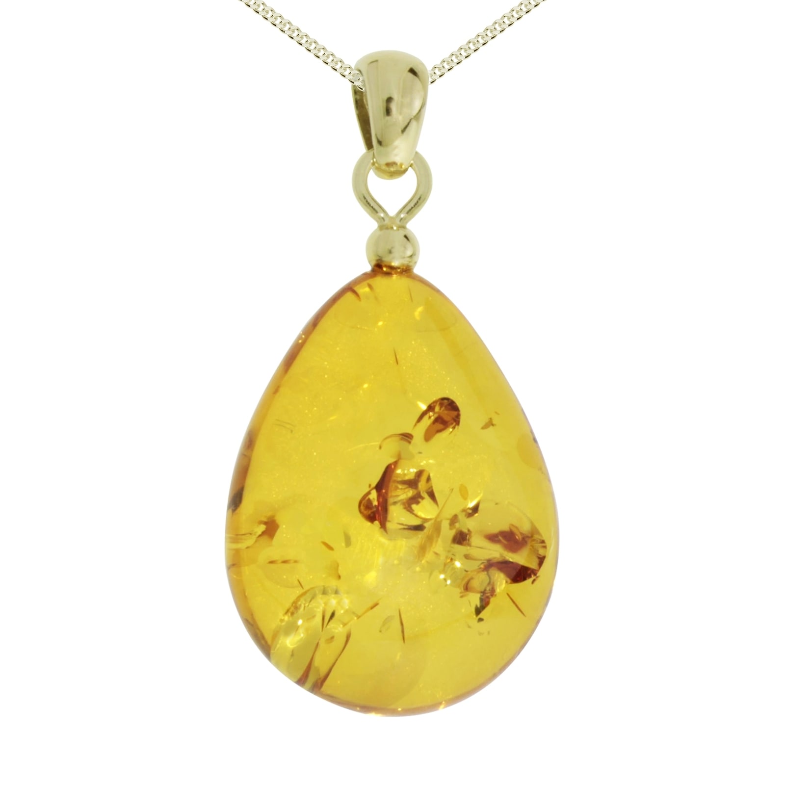 Kette und Anhänger Set OSTSEE-SCHMUCK "- Tropfen flach, ca. 22 mm lang - Gold 333/000 - Bernstein" Gr. 42, gold (gold 333, goldfarben, gelb), Schmuck_Sets, Damen, 42, Gelbgold 333