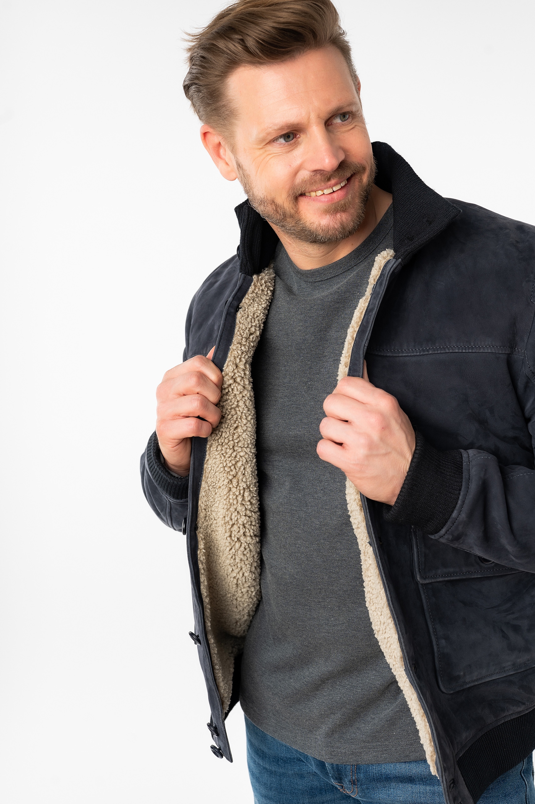 Thumbnail - Mauritius Lederjacke "MMThalor" mit geripptem Stehkragen