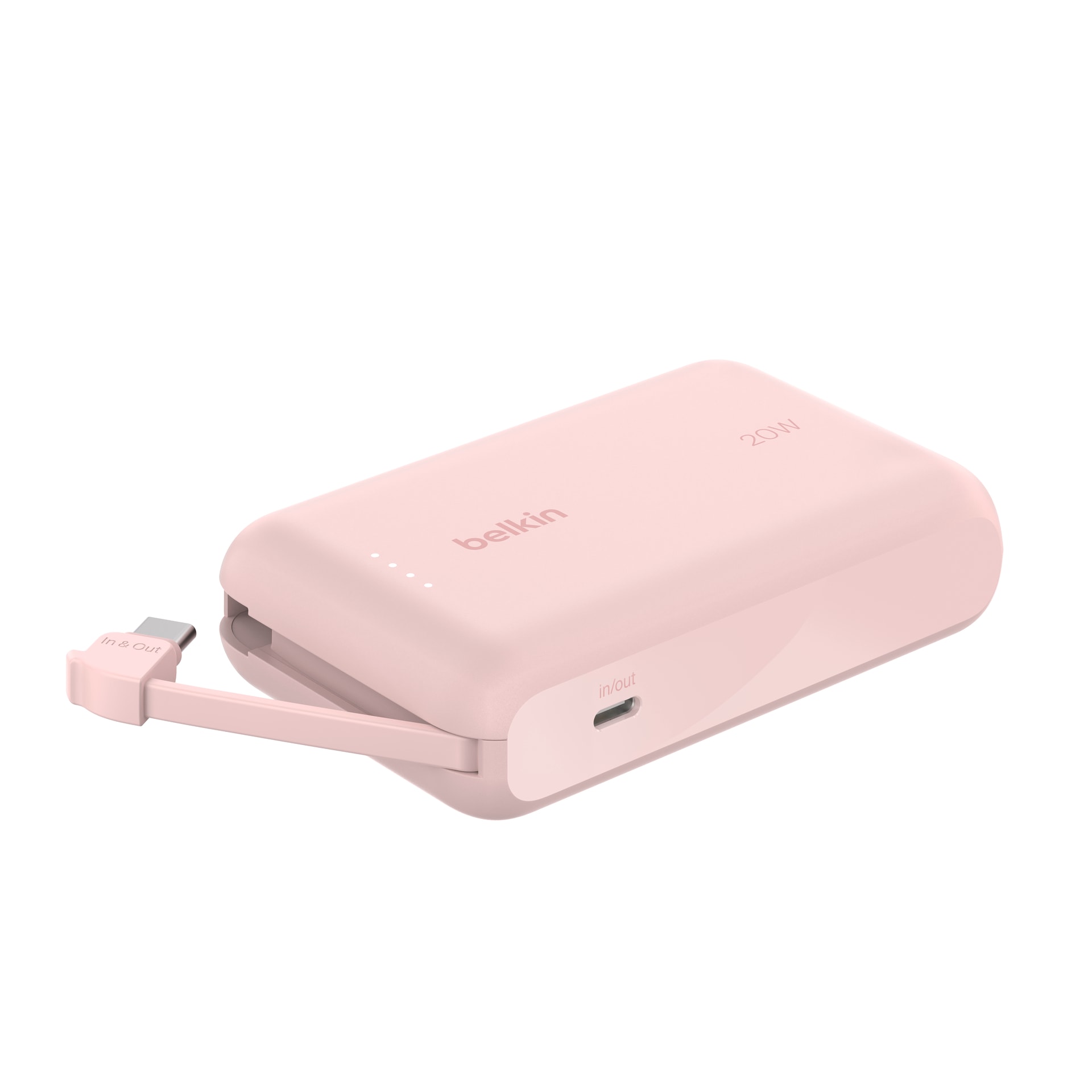 BELKIN Powerbank "BoostCharge Power Bank 10K mit integrierten Kabeln", 3,6 V 10.000mAh, pink, Akkumulatoren