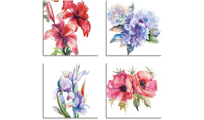 Leinwandbild »Lilien Mohnblumen Iris Hortensien«, Blumen, (4 St.)