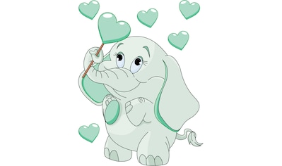 Wandtattoo »Elefantenbaby mit Herzen + Leuchtsticker«