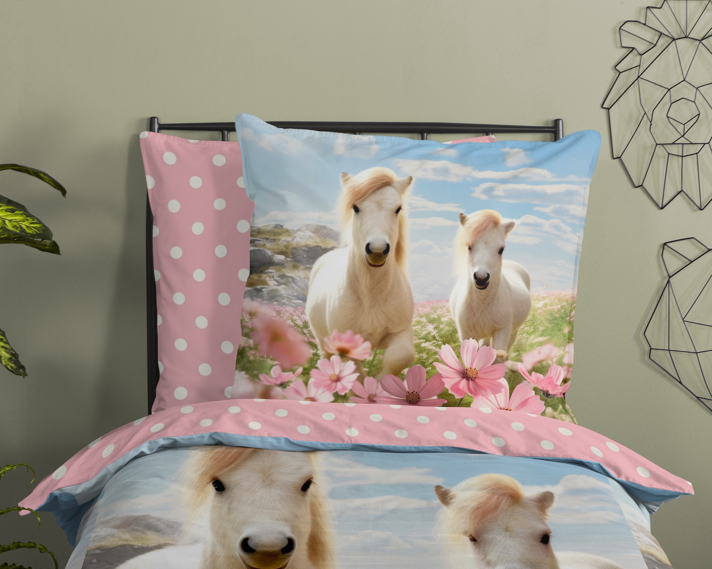 good morning Kinderbettwäsche »Philou«, 100% Baumwolle, 135x200, Wendeoptik, Mädchen, Pferd, Pferde, Blumen