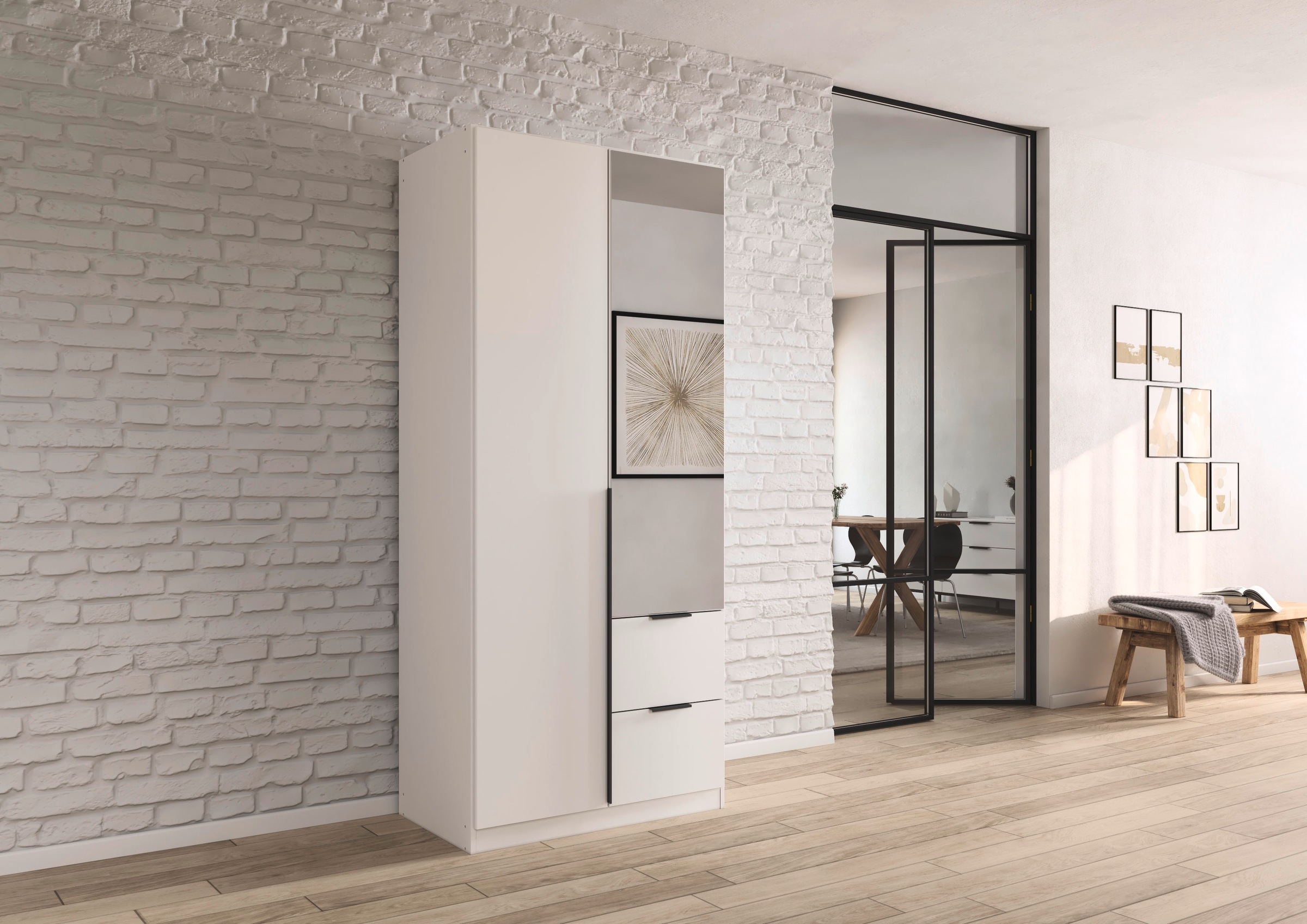 rauch Drehtürenschrank »Kleiderschrank Schrank Garderobe AGORDO mit Dekor- oder Hochglanzfront«, (in zwei Griff-Farben mit Dekor- oder Hochglanzfront), mit Außenschubkästen, in 6 Breiten und 2 Höhen MADE IN GERMANY