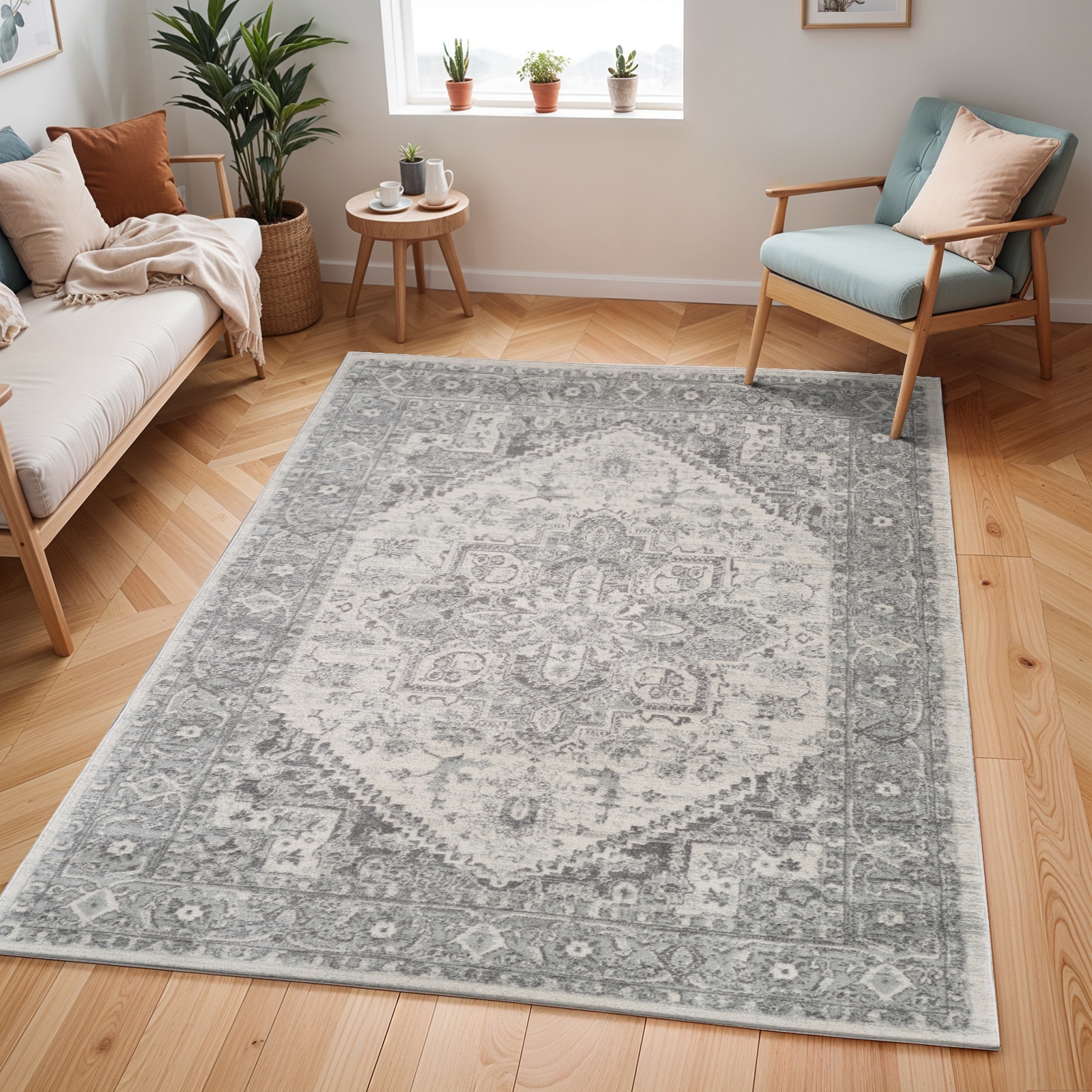 Teppich LIVABLISS, B:160cm H:8mm L:220cm, grau, Kunstfaser, Wohnzimmer, Teppiche, "MENDOZA", Vintage Orientteppich, Kurzflor Boho Wohnzimmerteppich,