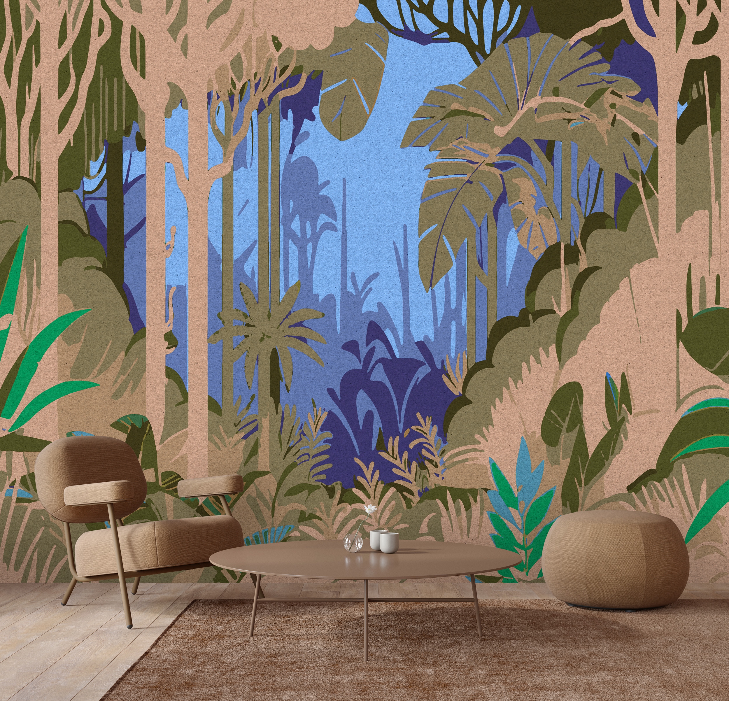 living walls Vliestapete "Fototapete Dschungel Grün Blau Tropisch Pflanzen" matt glatt