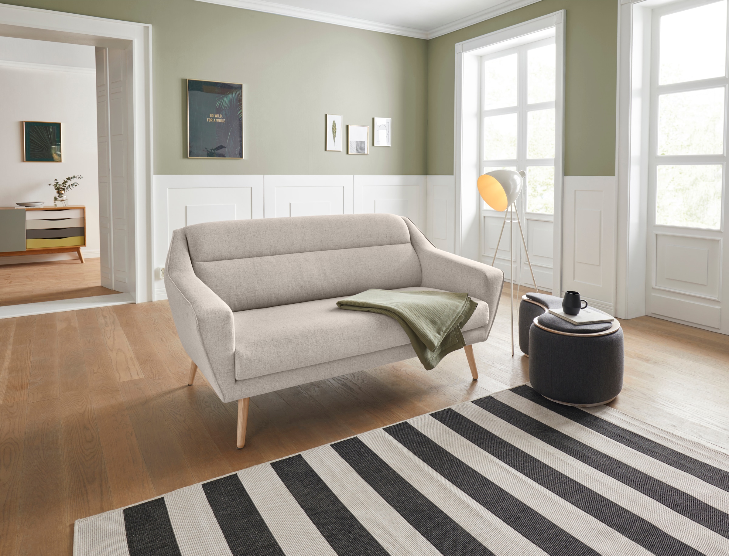 OTTO home 2-Sitzer "Bille" mit Naht im Rückenkissen und Eiche-Beinen, Desig günstig online kaufen