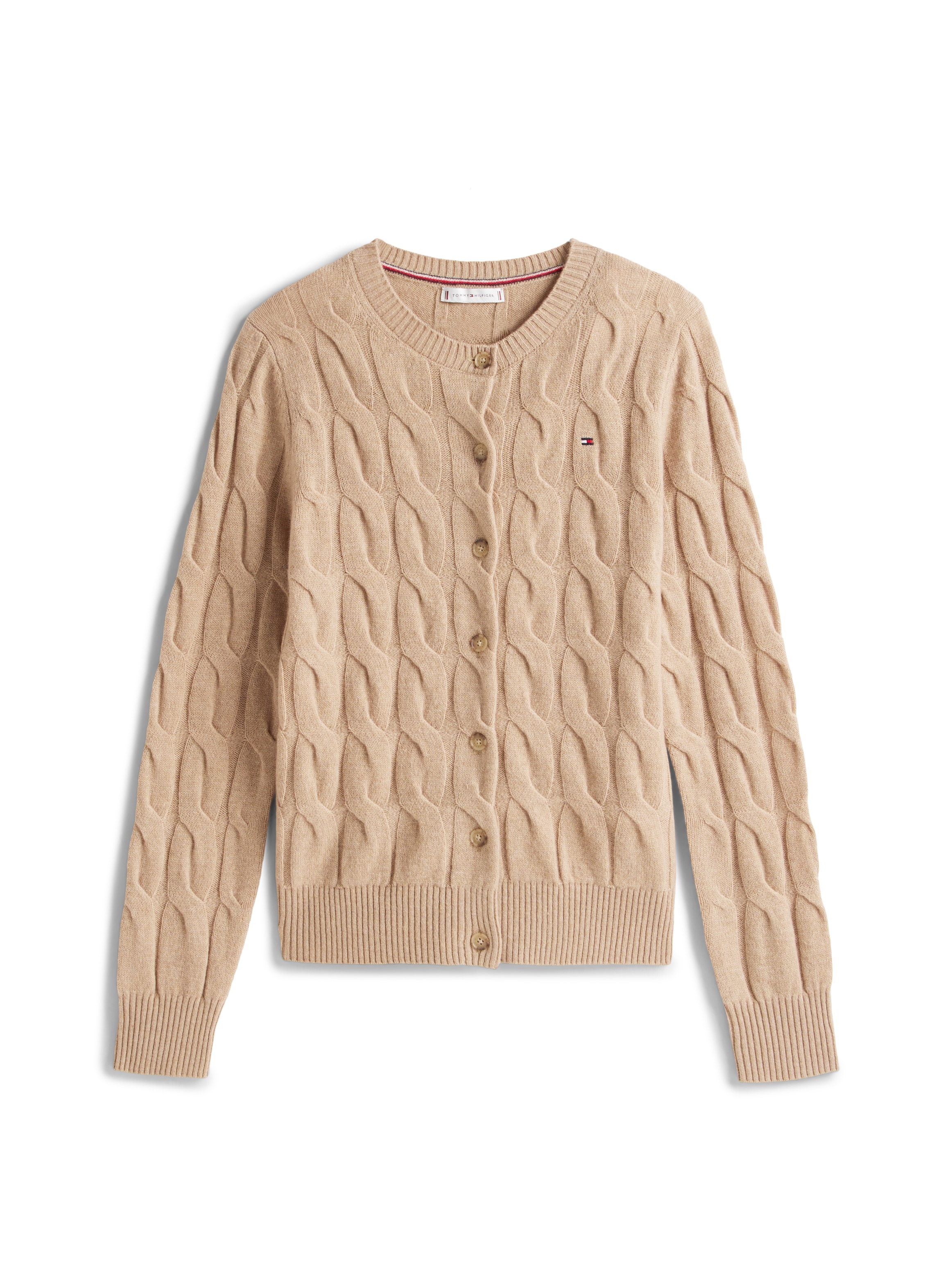 Tommy Hilfiger Strickjacke »SOFT WOOL CABLE C-NK LS CARDIGAN«, mit Zopfmuster, aus reiner Wolle