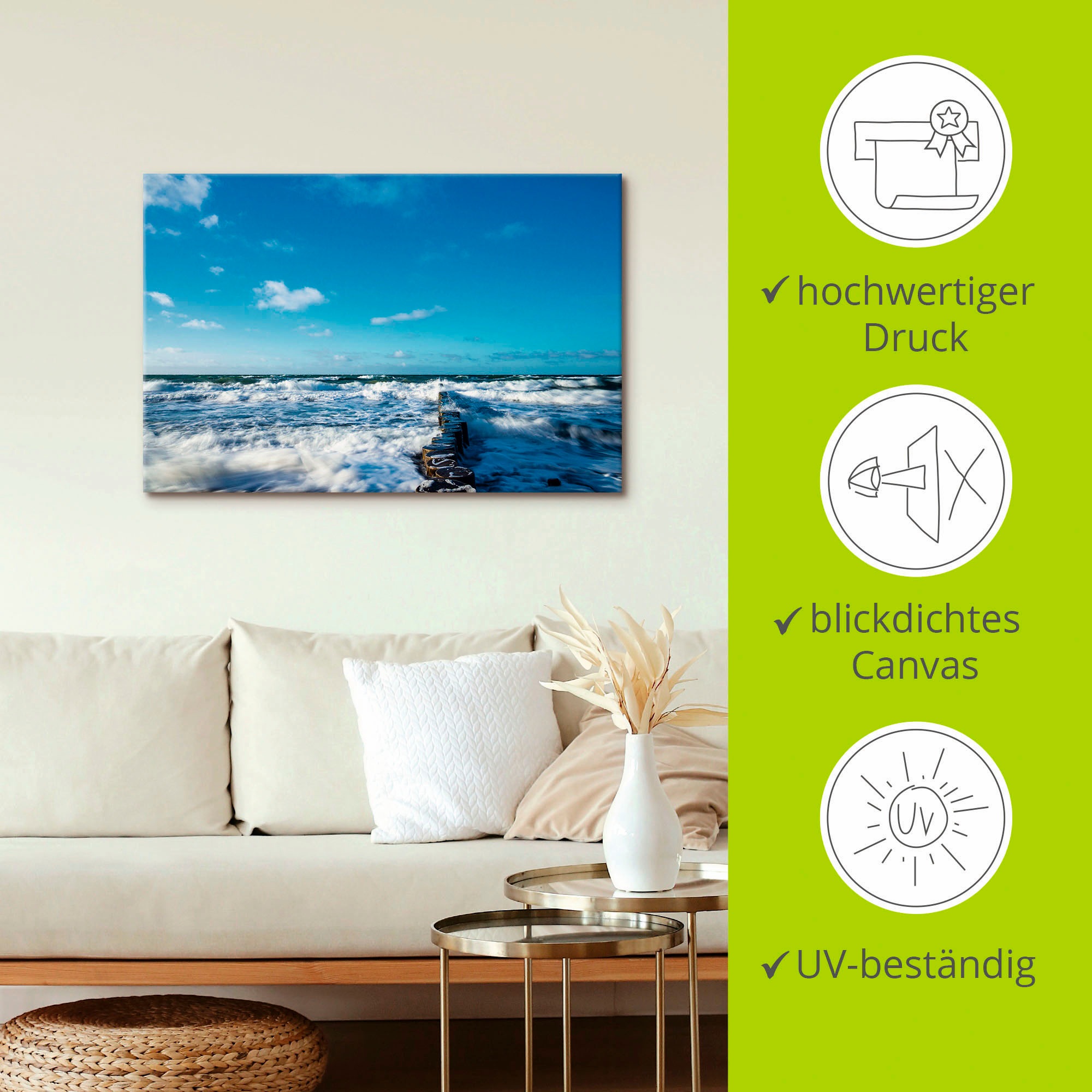 Artland Leinwandbild »Buhnen an der Küste der Ostsee III«, Gewässer, (1 St.), auf Keilrahmen gespannt