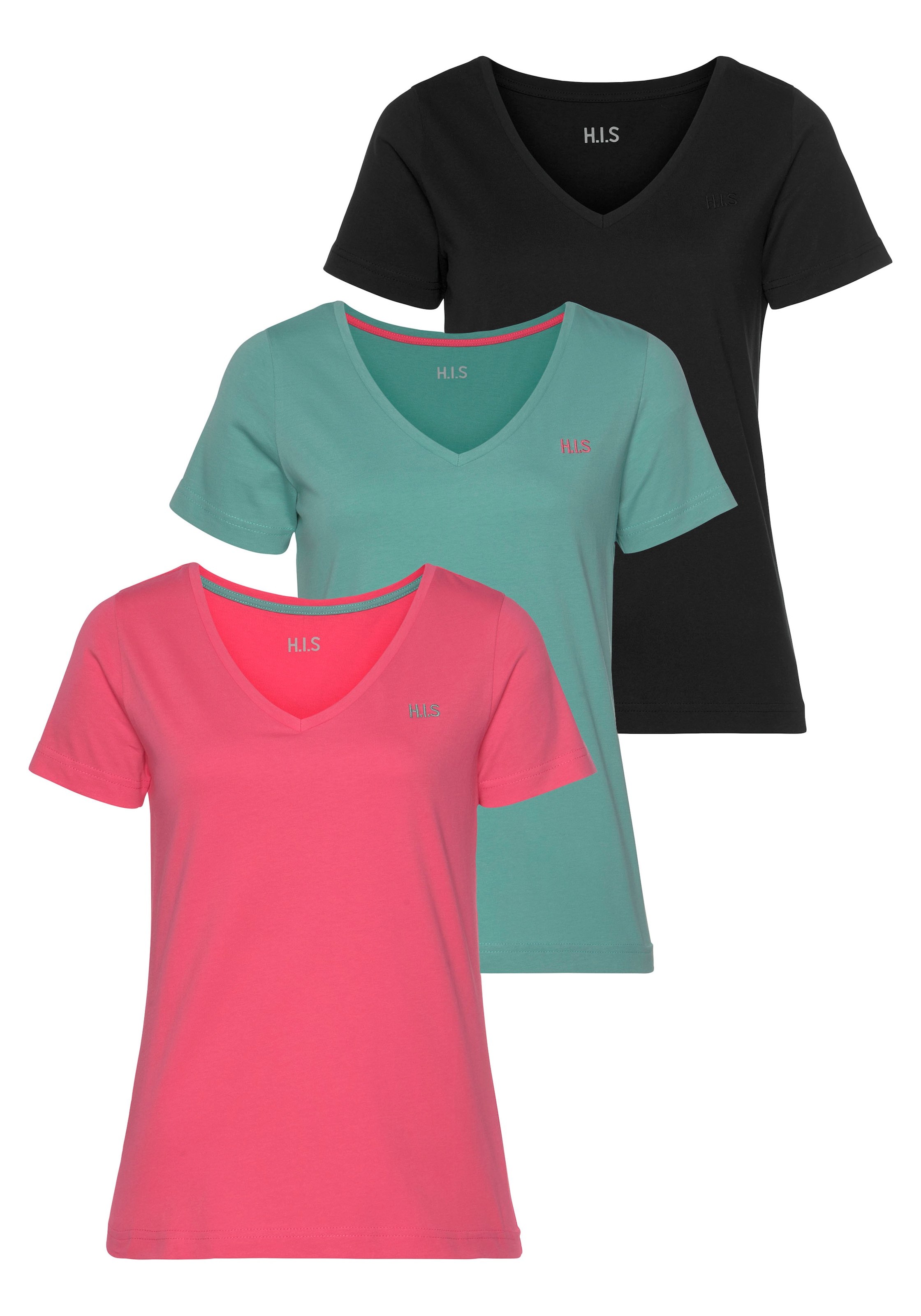 H.I.S T-Shirt "Essential-Basics vielseitig kombinierbar" 3er-Pack zum Vorteilspreis, lockerer Schnitt, 100% Baumwolle, vielen Farben & großen Größen
