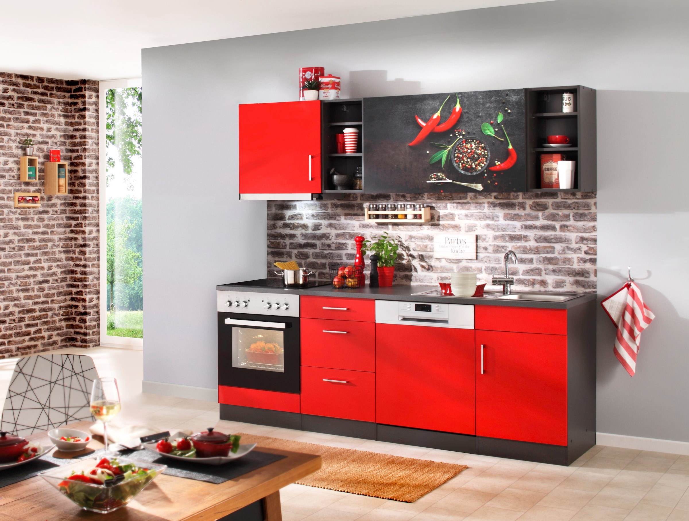 KOCHSTATION Küchenzeile »KS-Paris«, mit E-Geräten, Breite 220 cm