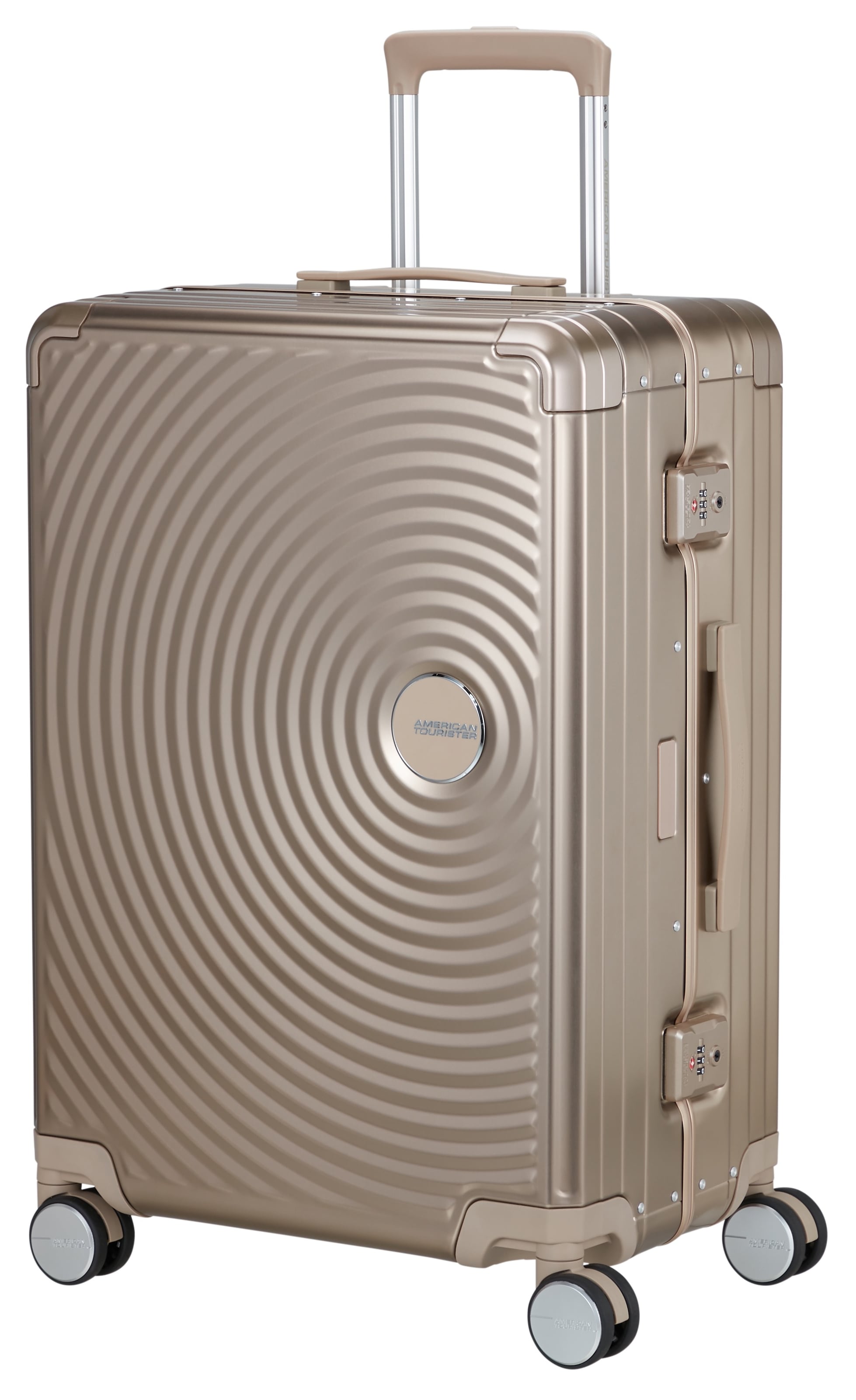 American Tourister® Hartschalen-Trolley »SOUNDBOX ALU, verschiedene Größen und Farben«, 4 Rollen, Hartschalen-Koffer zwei TSA-Schlösser Aluminium-Koffer