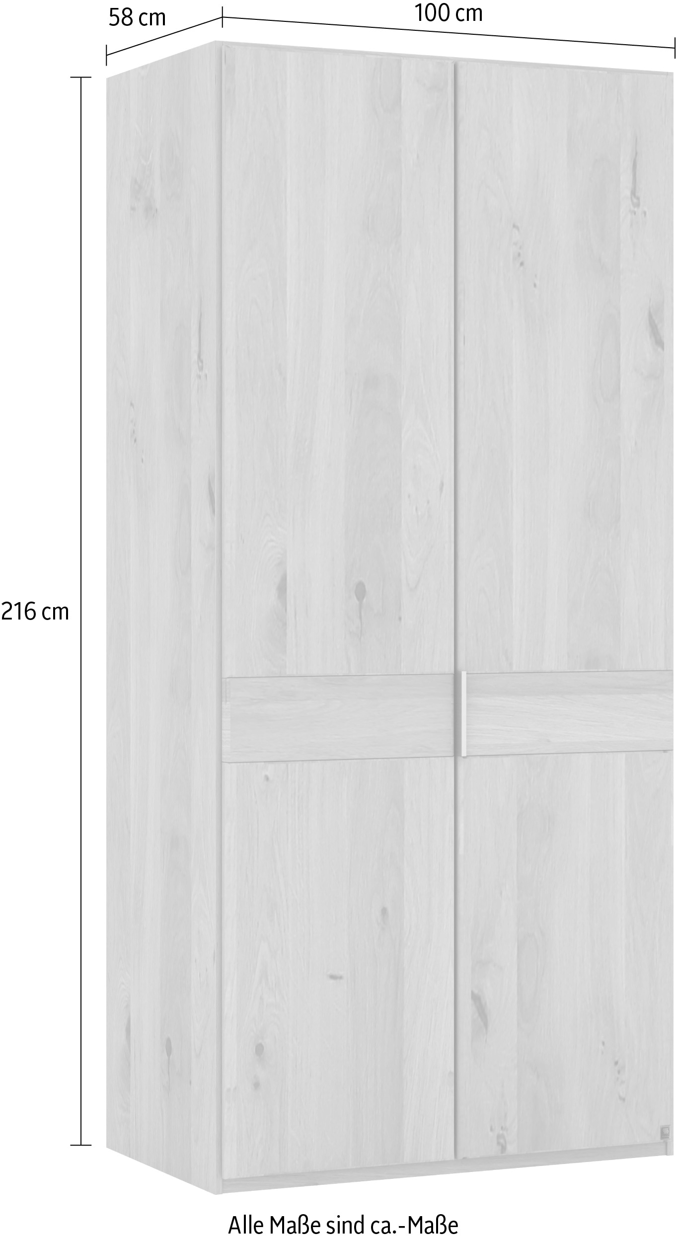 Musterring Drehtürenschrank »Savona, Kleiderschrank, Schrank, Garderobe, teilmassiv Eiche«, (mit Türdämpfern, in 5 Breiten & 2 Höhen, extra Böden, MADE IN GERMANY), Türen in Bianco-Eiche massiv, mit Querriegel, verschiedene Größen