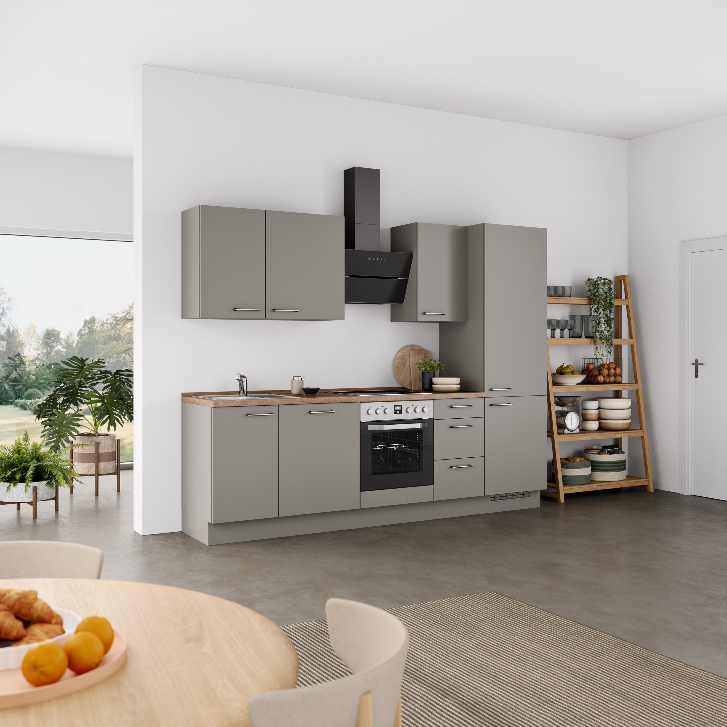 nobilia® Küchenzeile »"Laser II", Ausrichtung wählbar, Breite 270 cm«, vormontiert, wahlw. mit unterschiedlichen E-Geräten-Sets