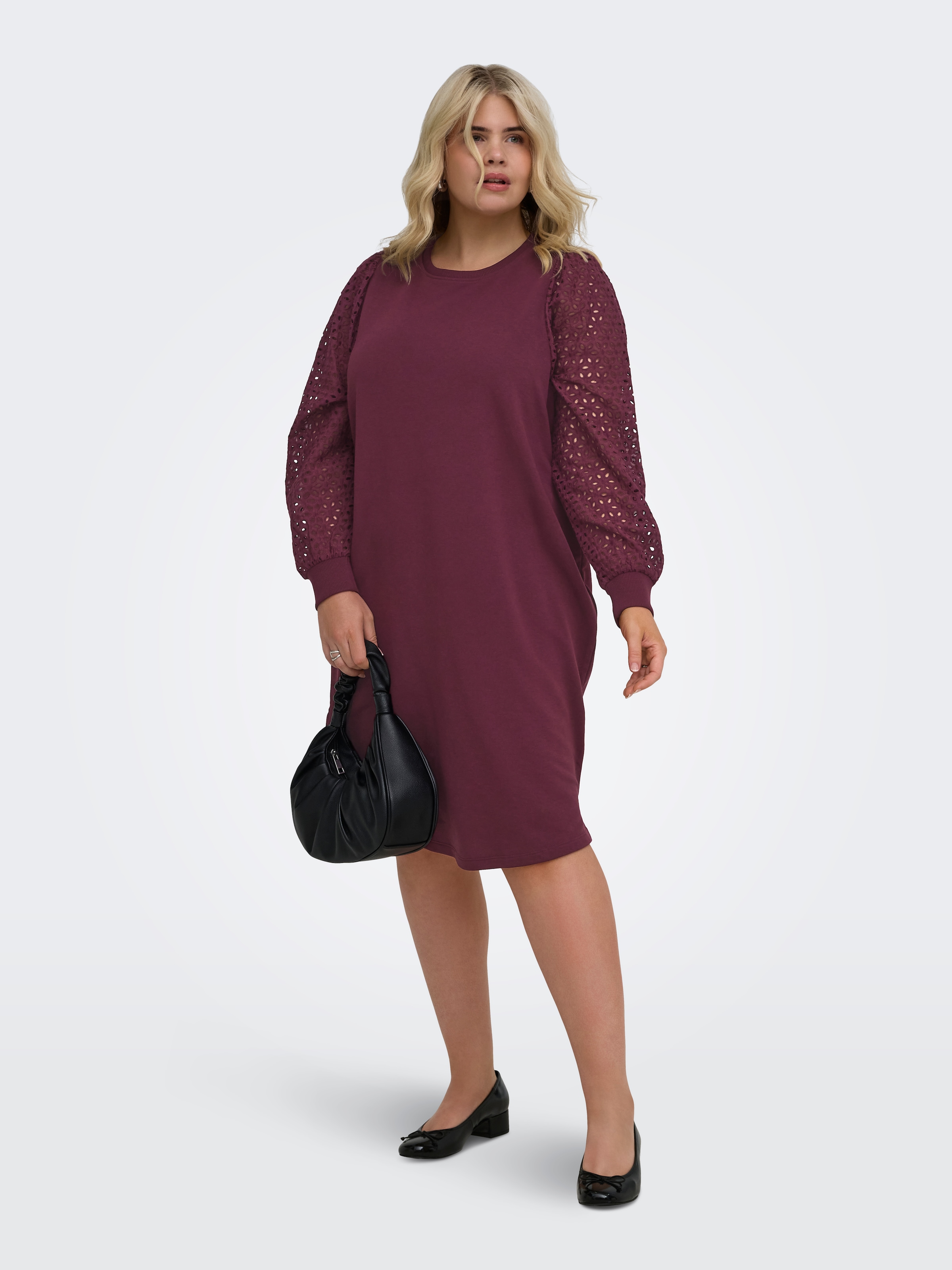 ONLY CARMAKOMA Midikleid "CARDONNA L/S MIX O-NECK MIDI DRESS JRS" Baumwollmischung