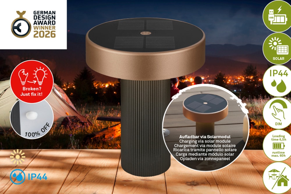 Briloner Leuchten LED Außen-Tischleuchte "POGA" LED-Modul 1 Stk. 16x20 cm, Akku tauschbar, Indoor/Outdoor, Wohnzimmer, Balkon