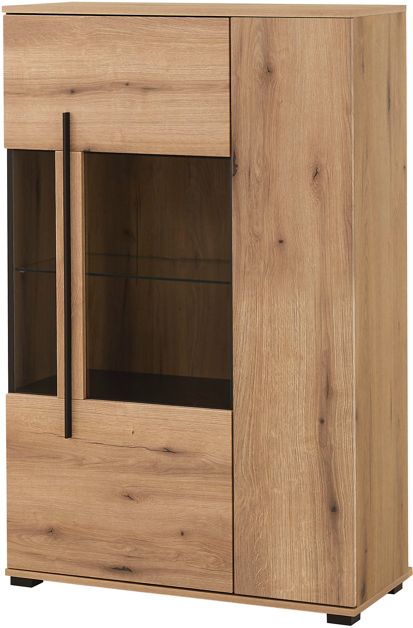 INOSIGN Vitrine »Cantara, Vitrinenschrank in Eiche Evoke oder weiß, Standvitrine«, schwarzer Stangengriff, ausreichend Stauraum, vielseitig einsetzbar