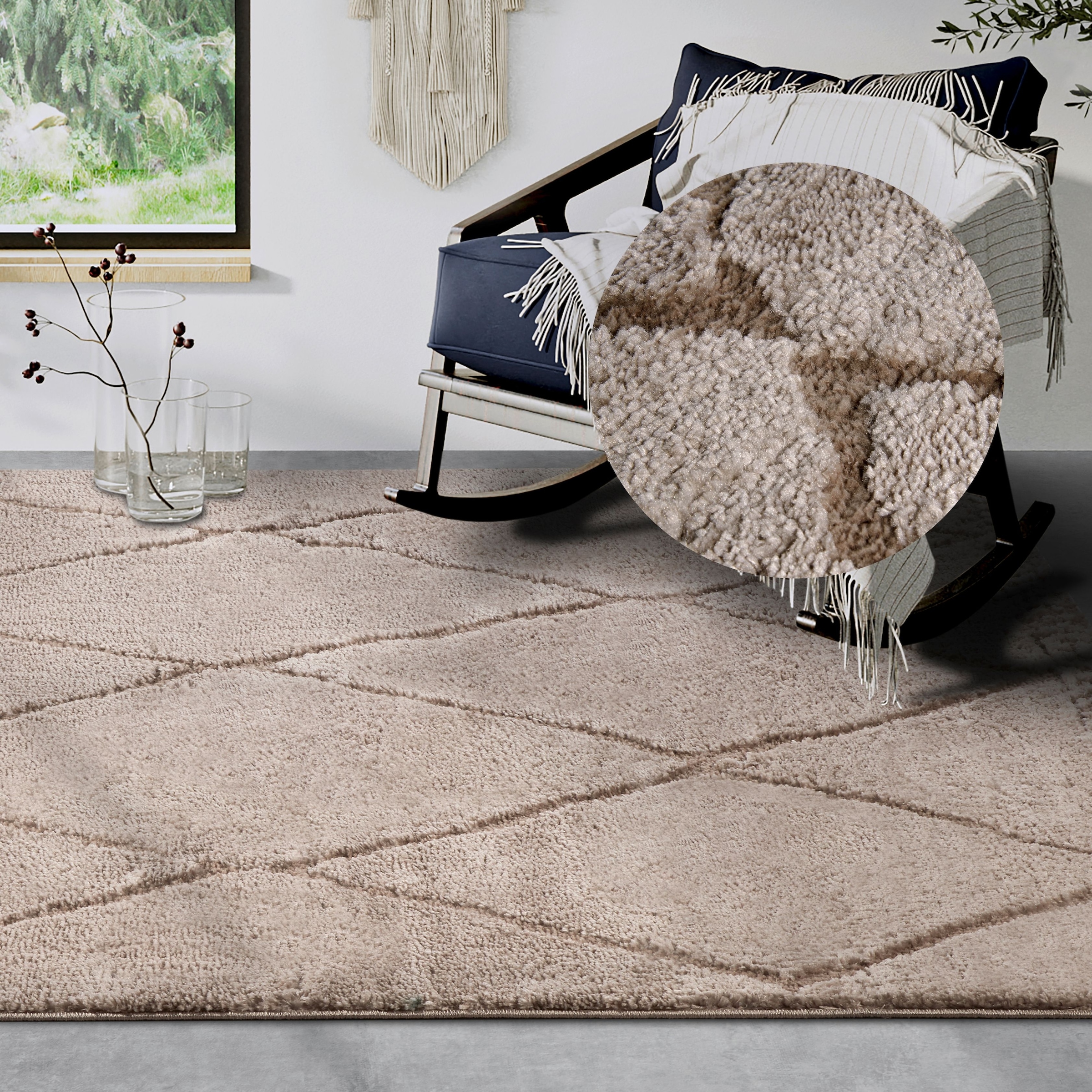 ELLE DECORATION Designteppich »Perrotin«, rechteckig, 18 mm Höhe, Läufer, Shaggy, flauschig, weich, Langflor, modern, Hoch Tief Effekt