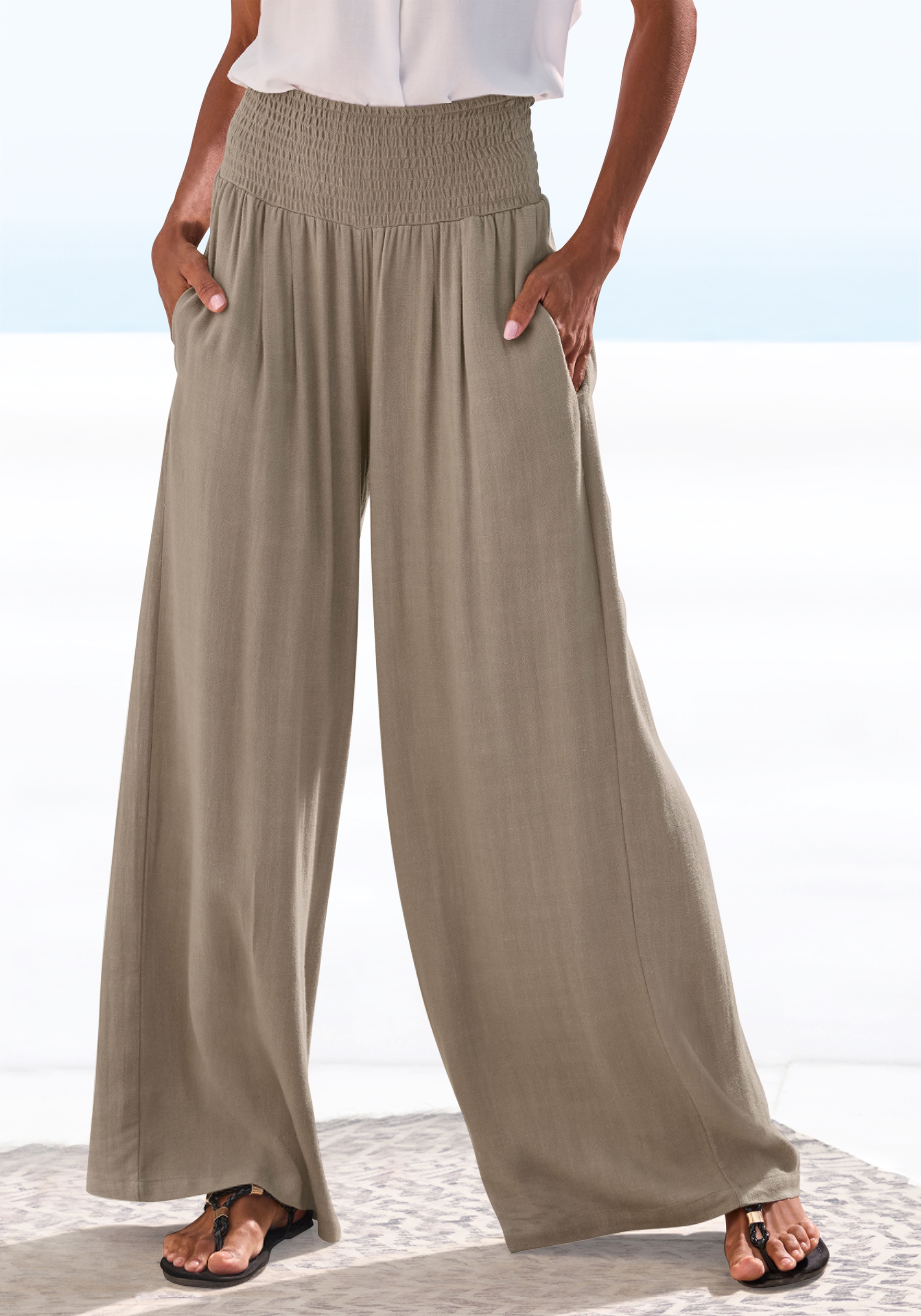 French Connection Leinenhose  mit gerafftem Bund, weite Palazzohose für den Sommer