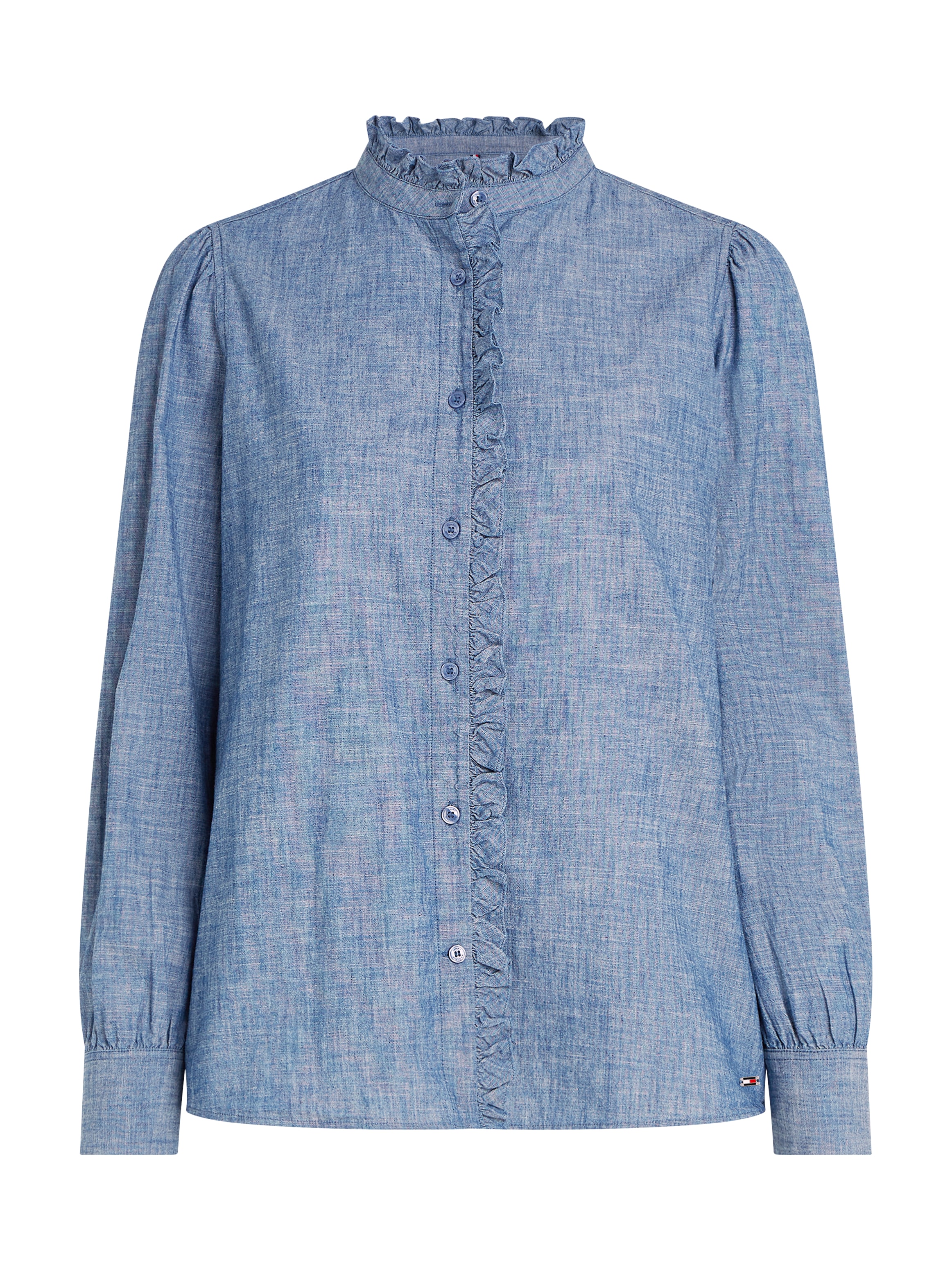 Tommy Hilfiger Shirtbluse »CHAMBRAY RUFFLE RELAXED SHIRT«, mit Rüsche, Cahmbray Qualität